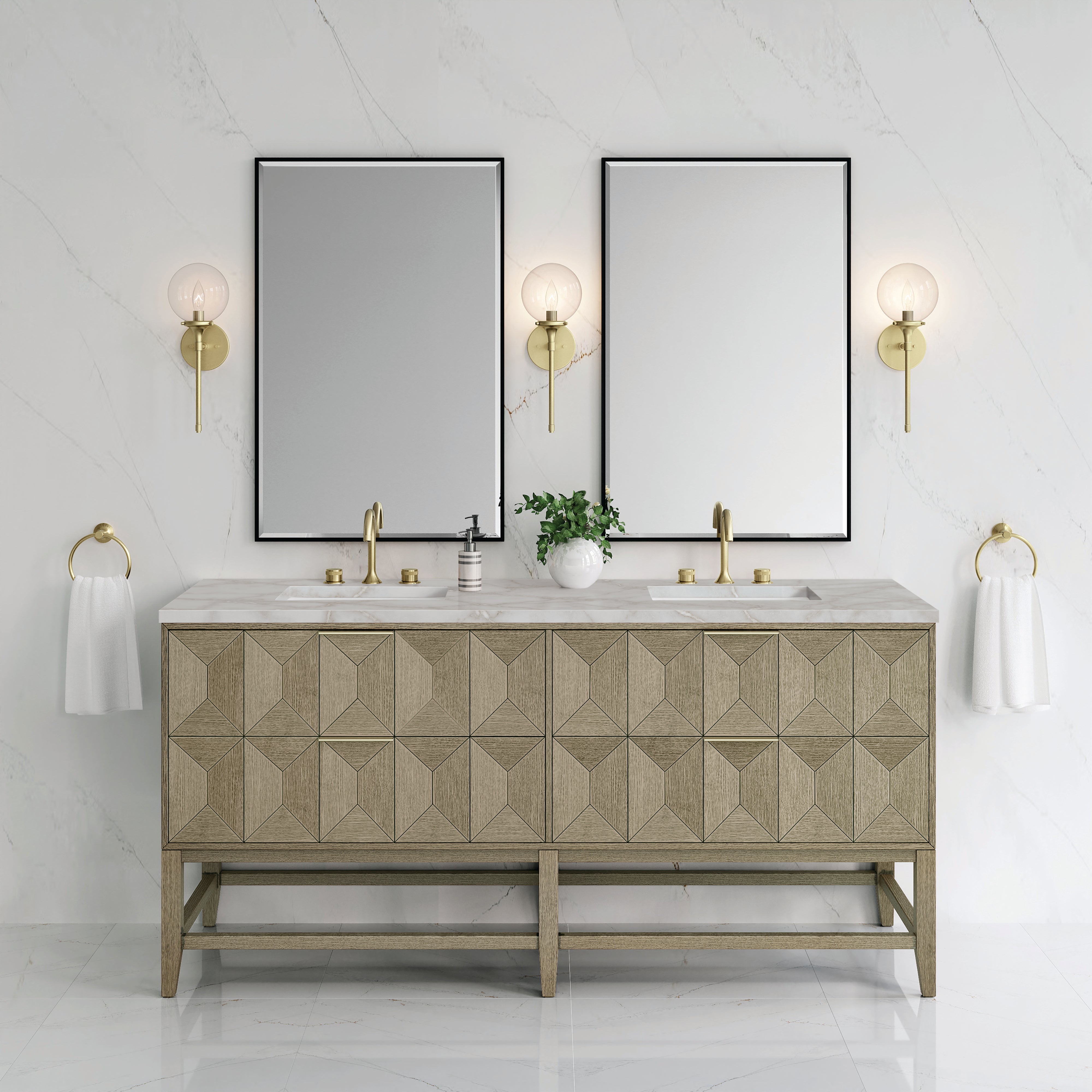 James Martin Emmeline 72" Double Vanity in Pebble Oak with 3cm Countertop