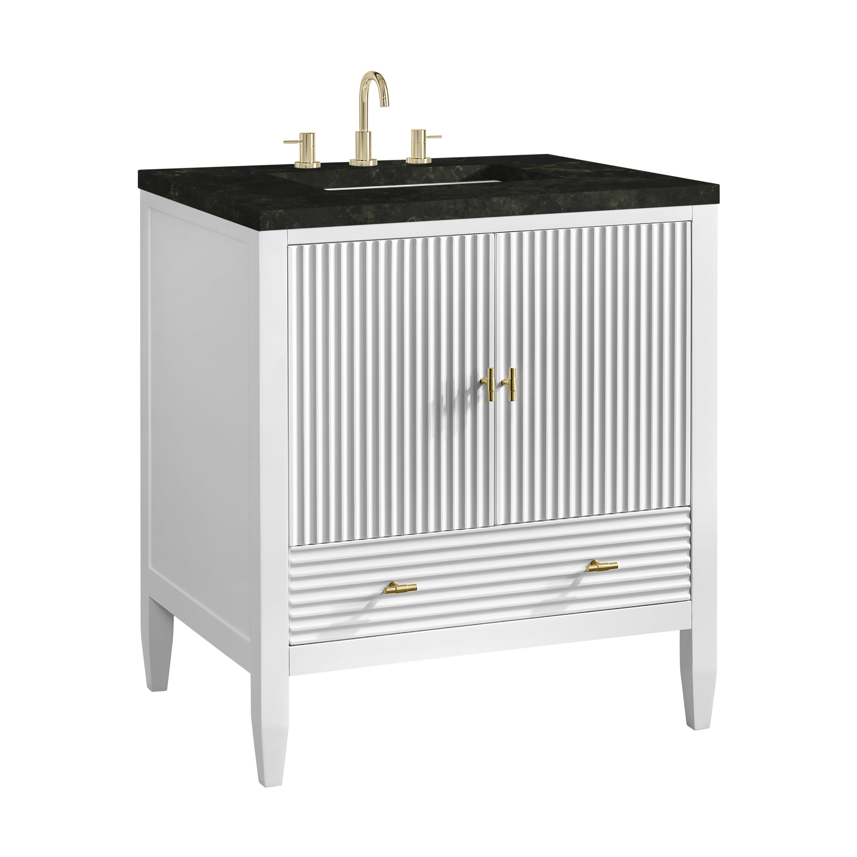 James Martin Myrrin 30" Single Vanity in Bright White with 3cm Countertop