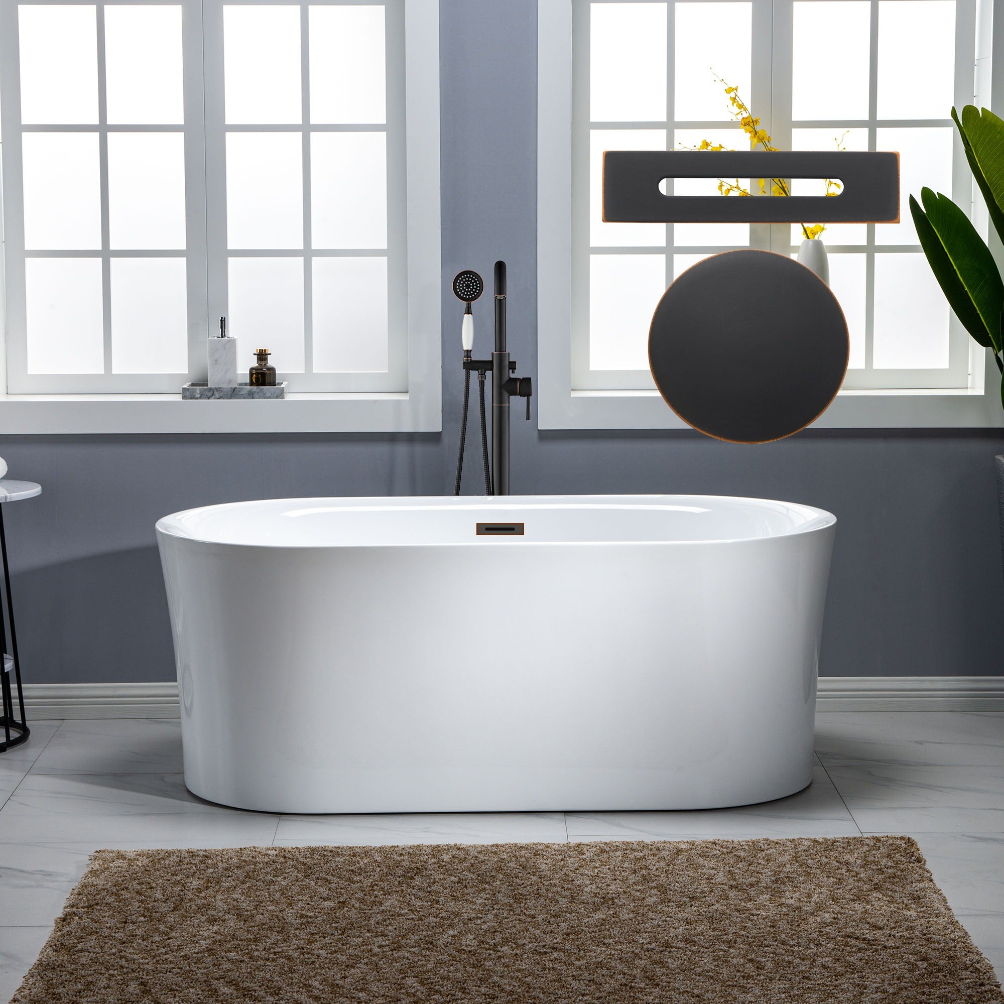 WOODBRIDGE 59" Contemporary Freestanding Acrylic Air Bubble Soaking Bathtub with Drain & Overflow, B0102