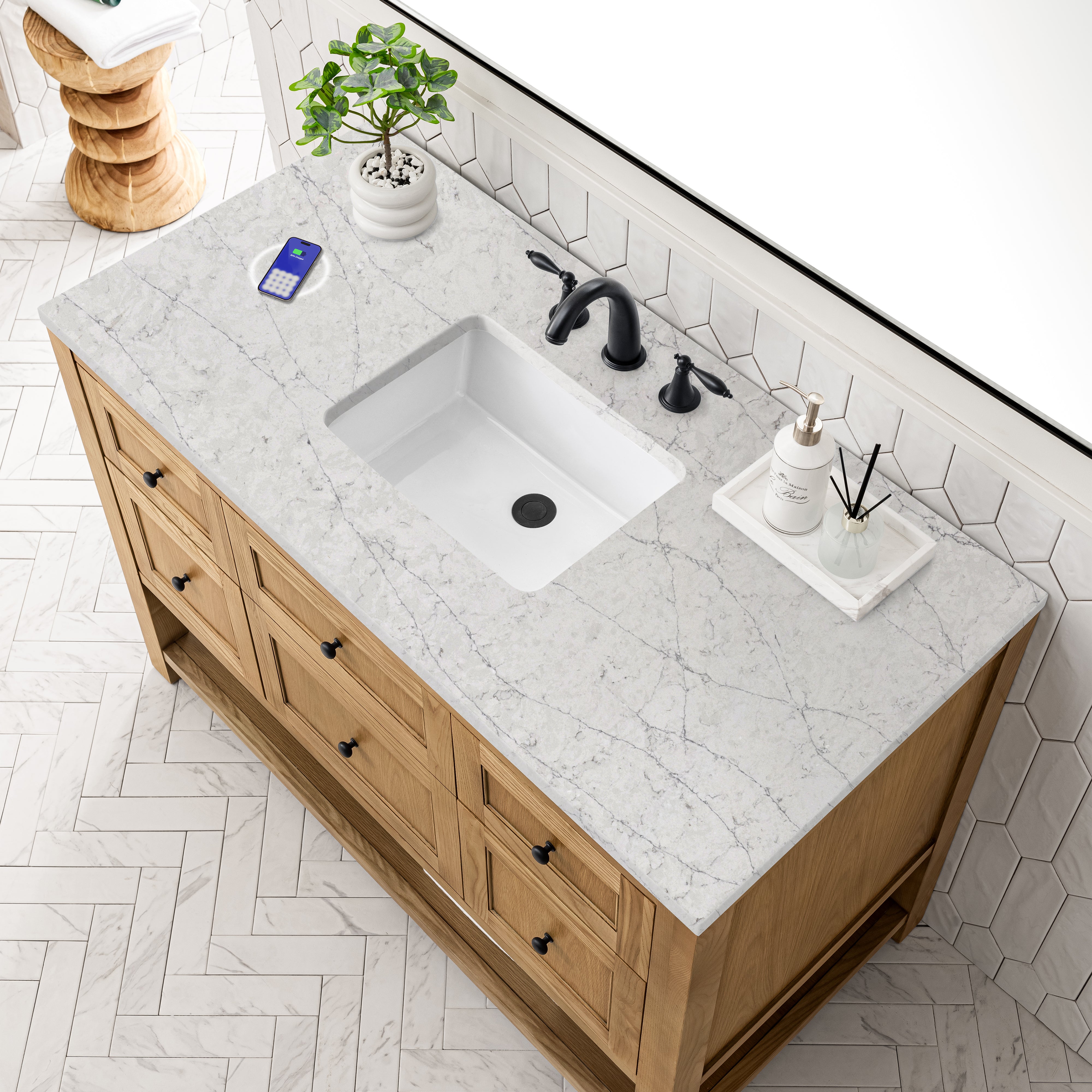 James Martin Breckenridge 48" Single Vanity in Light Natural Oak with 3cm Countertop and FreePower Wireless Charger