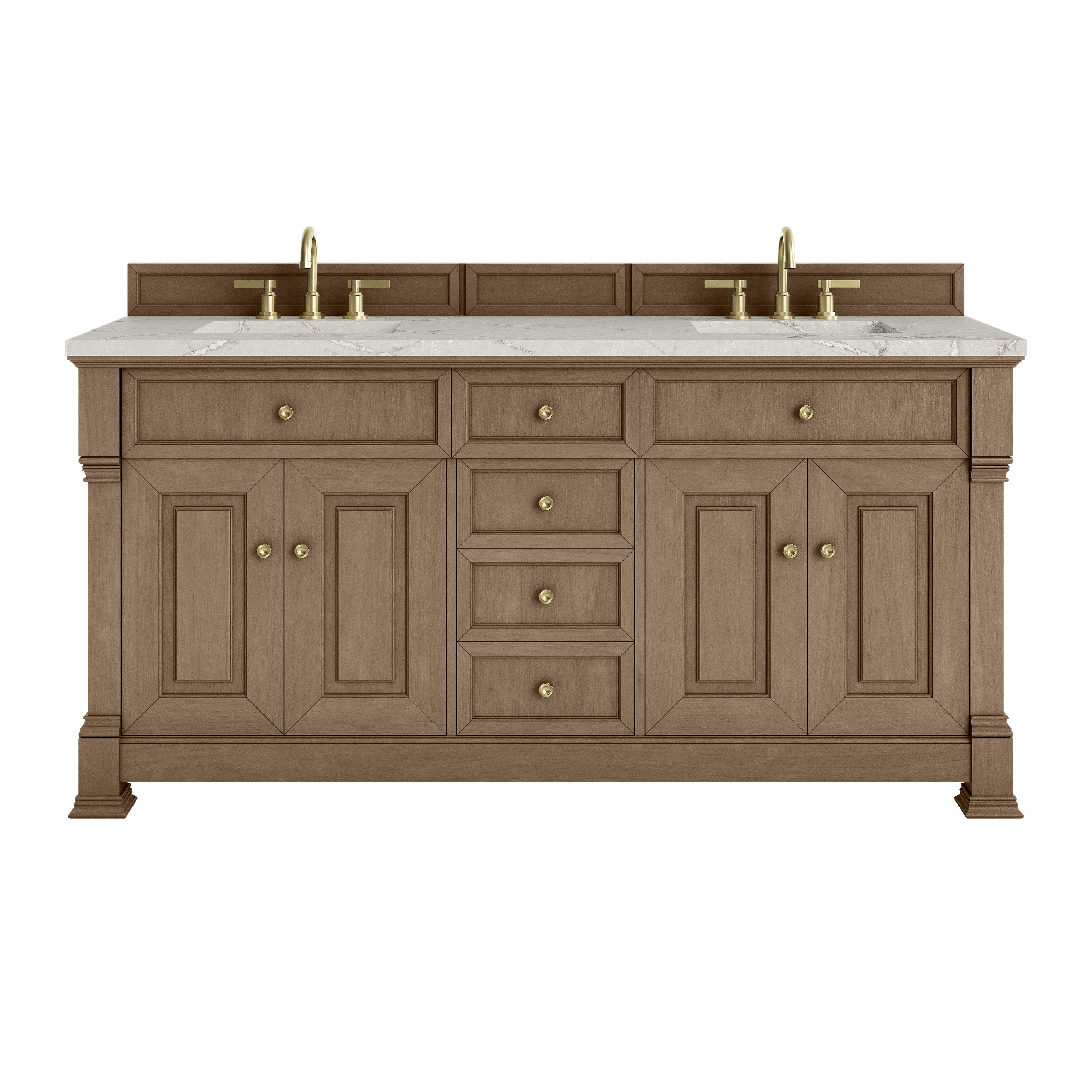 James Martin Brookfield 72" Double Vanity in Pecan with 3cm Countertop and FreePower Wireless Charger