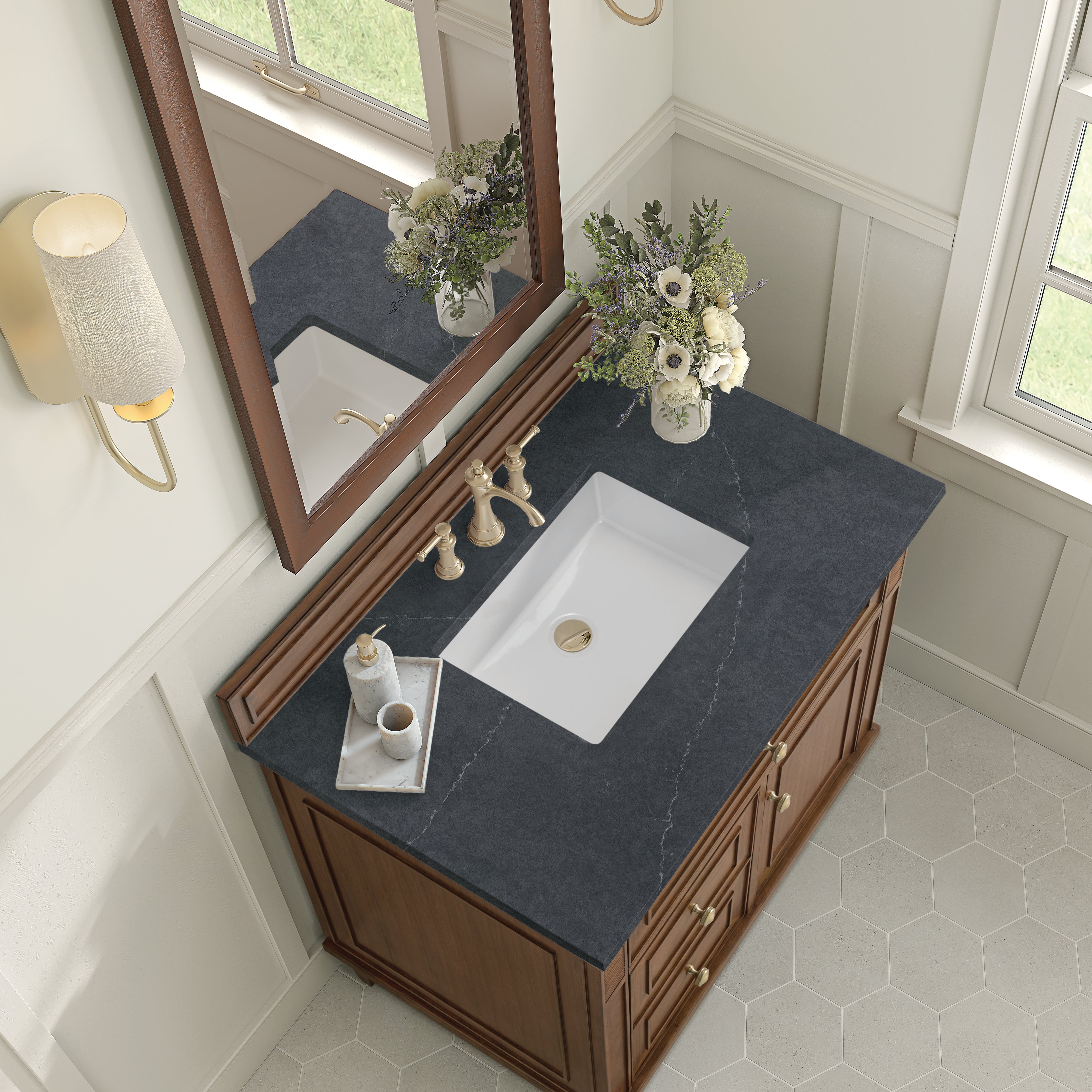 James Martin Lorelai 36" Single Vanity in Mid-Century Walnut with 3cm Countertop