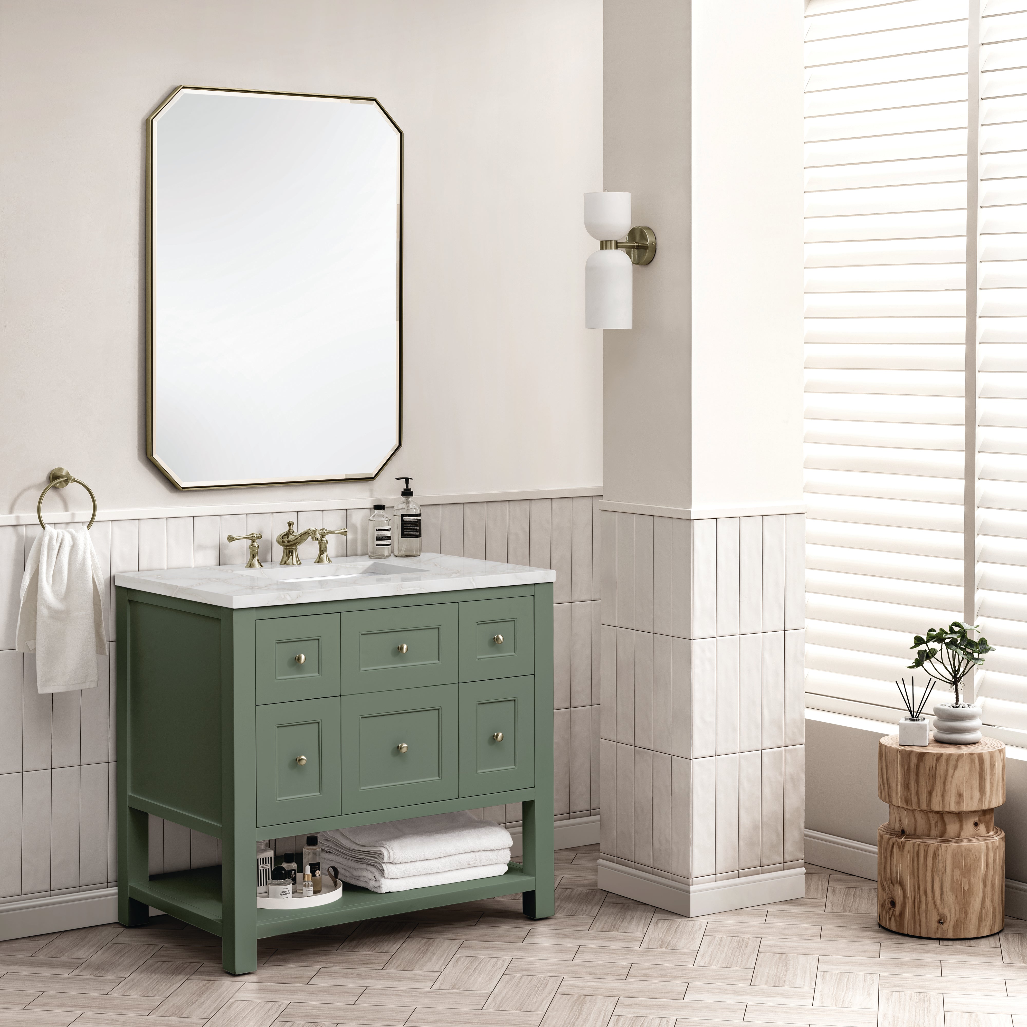James Martin Breckenridge 36" Single Vanity in Smokey Celadon with 3cm Countertop