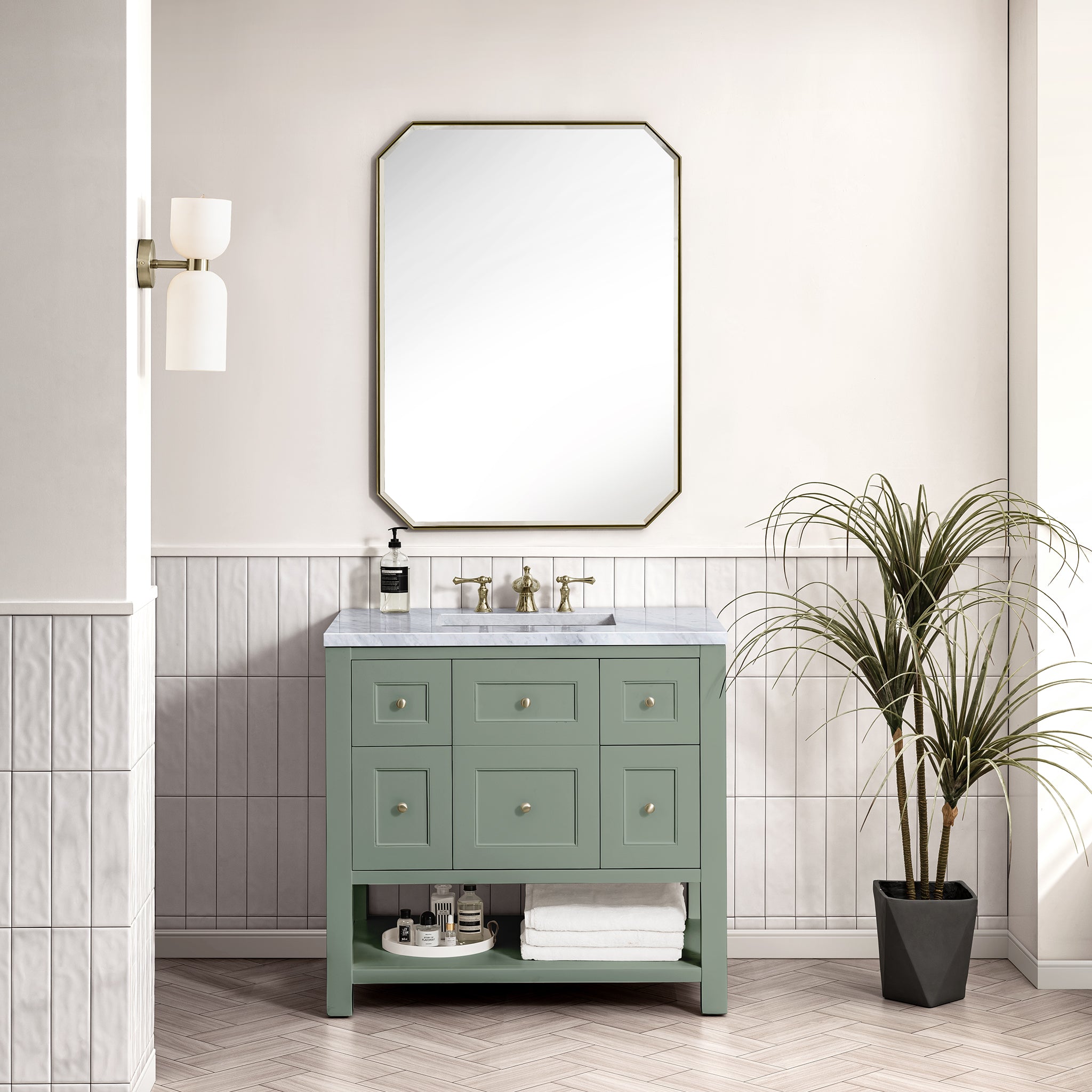 James Martin Breckenridge 36" Single Vanity in Smokey Celadon with 3cm Countertop