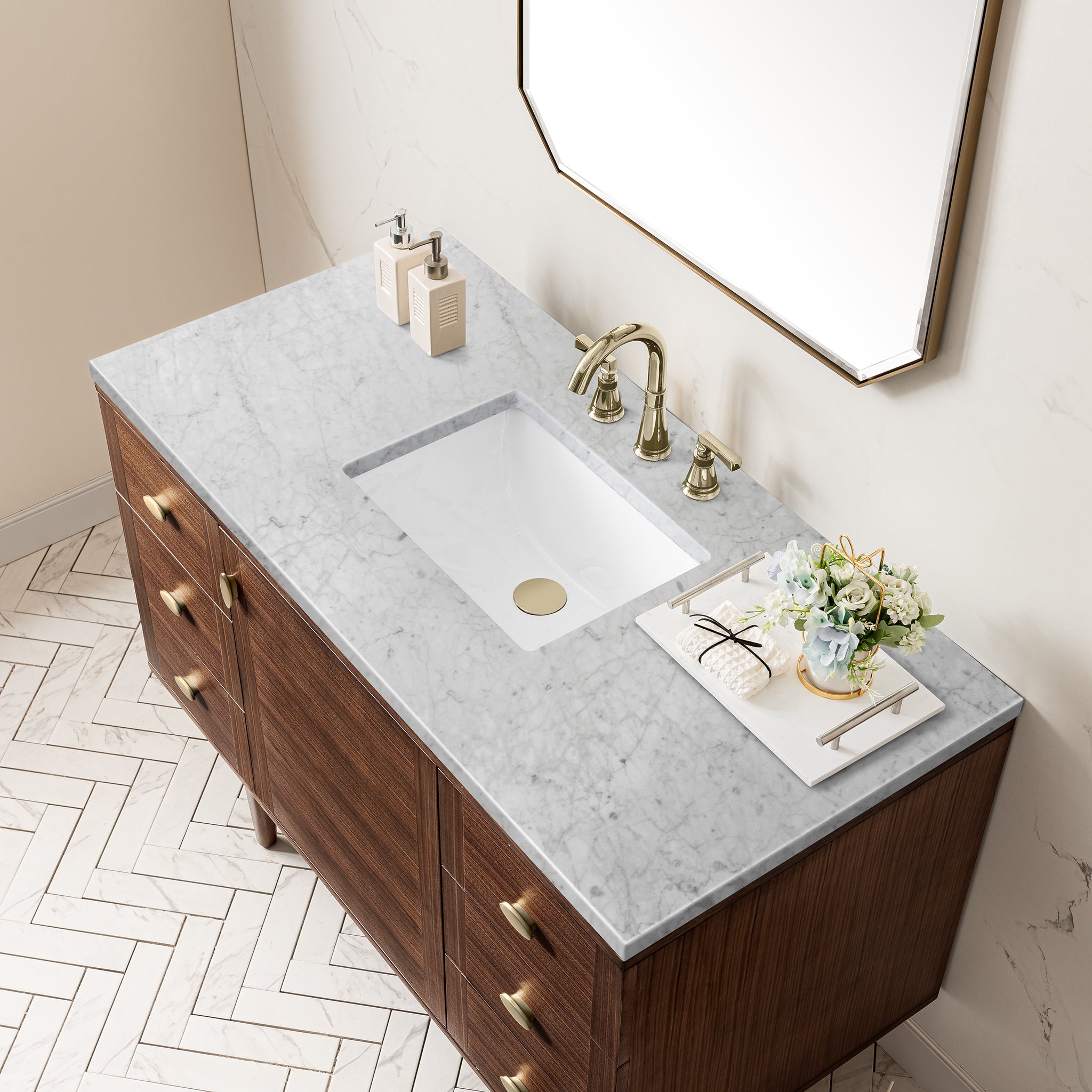 James Martin Amberly 48" Single Vanity in Mid-Century Walnut with 3cm Countertop