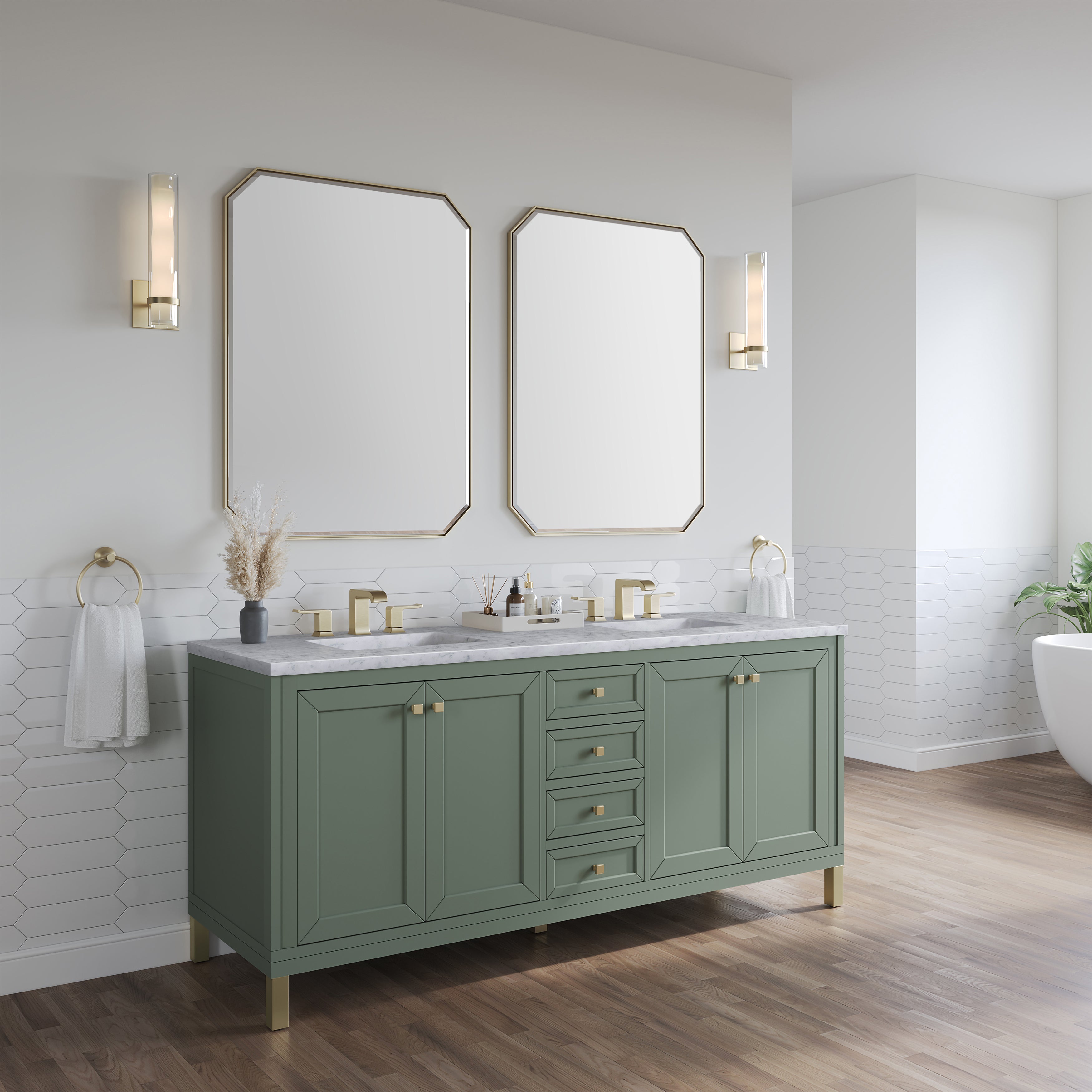 James Martin Chicago 72" Double Vanity in Smokey Celadon with 3cm Countertop