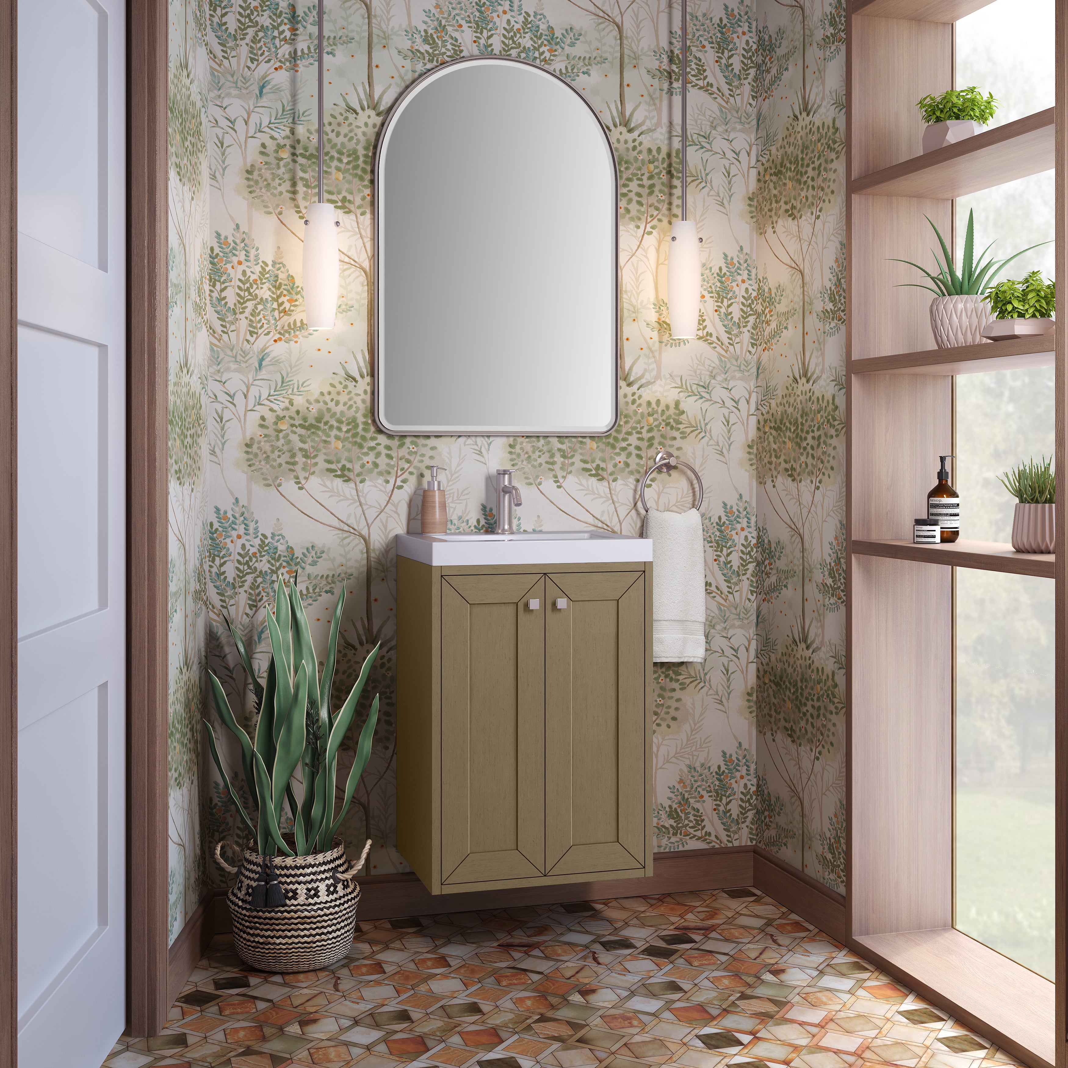 James Martin Chianti 20" Single Vanity in Glossy White with White Glossy Composite Stone Top