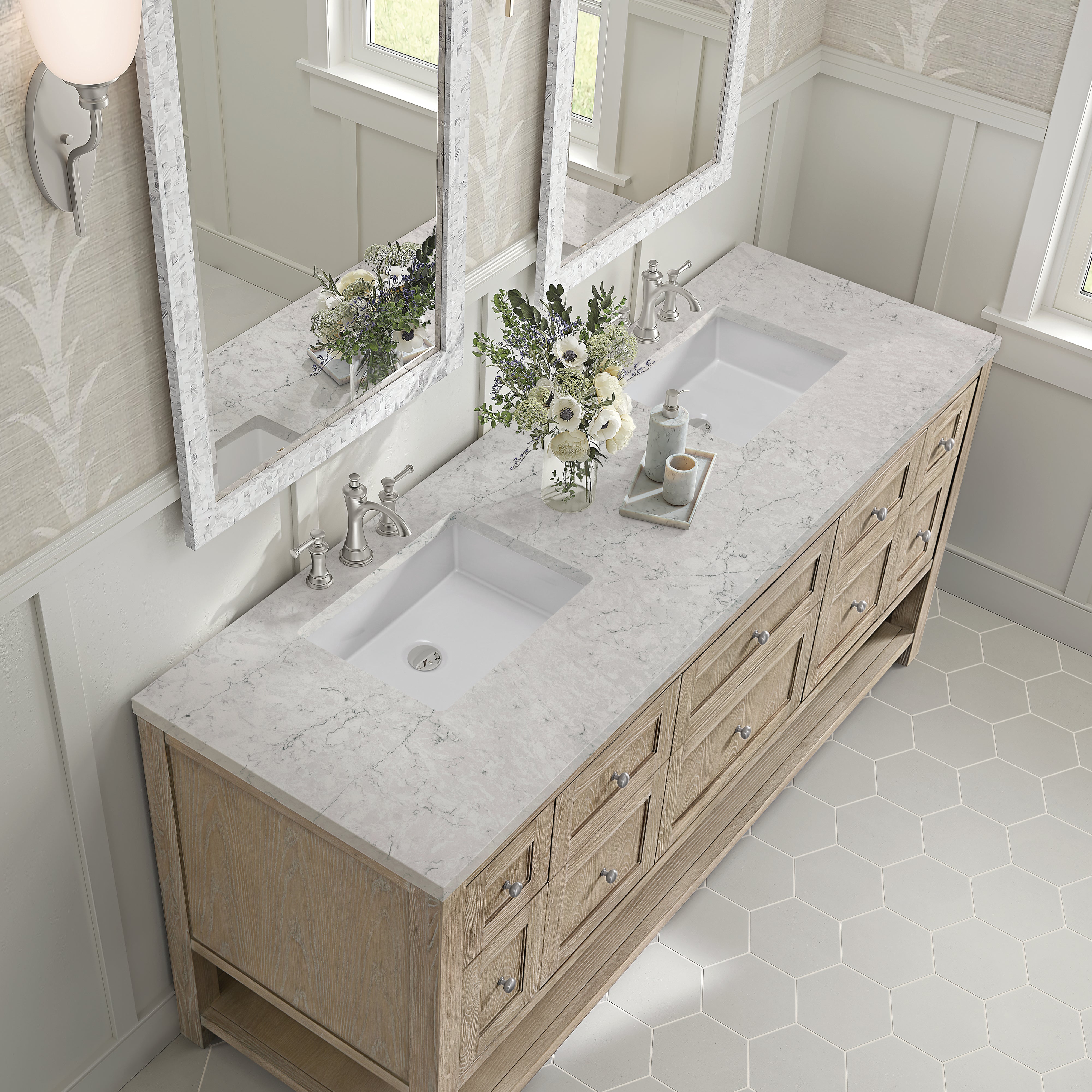 James Martin Breckenridge 72" Double Vanity in Whitewashed Oak with 3cm Countertop