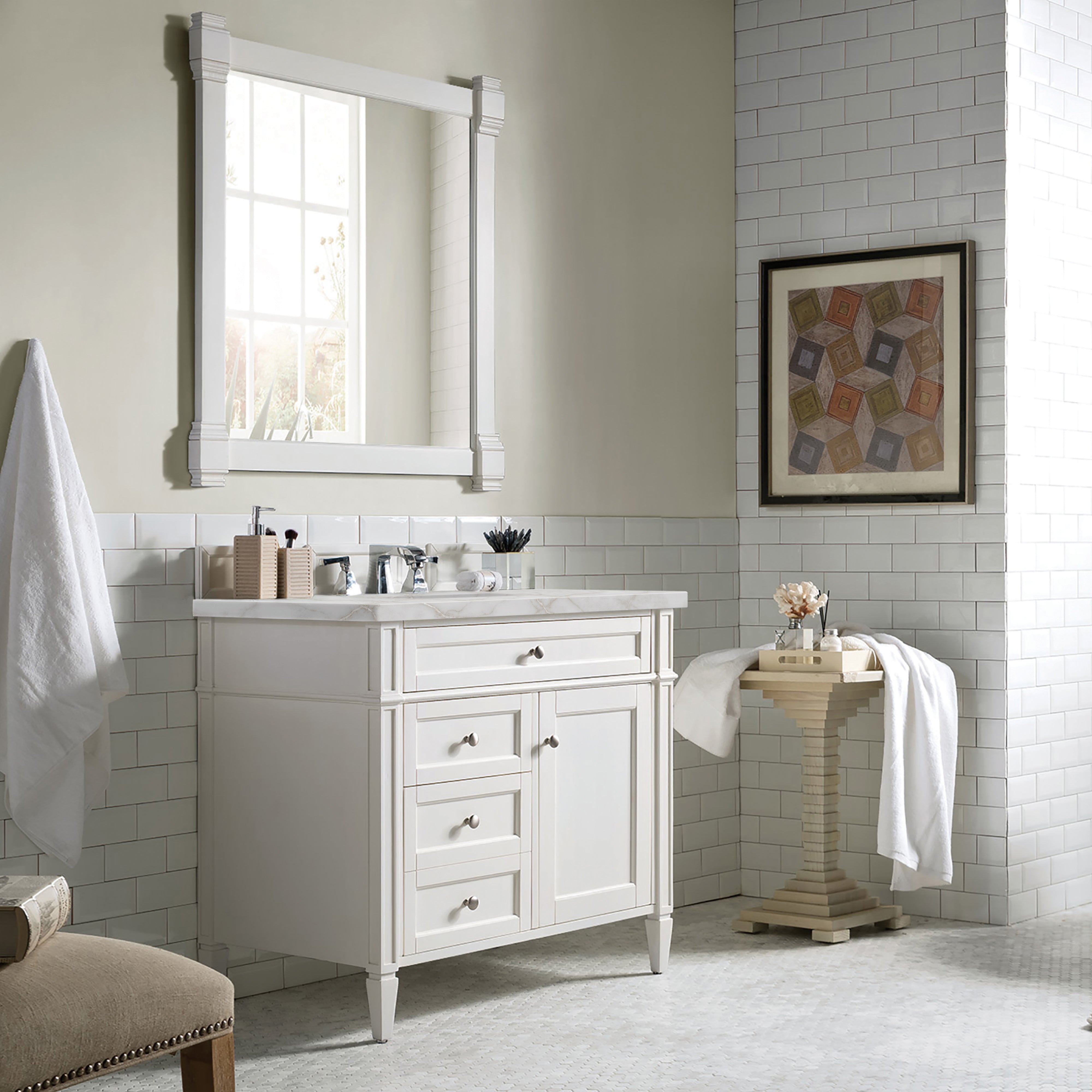 James Martin Brittany 36" Single Vanity in Bright White with 3cm Countertop
