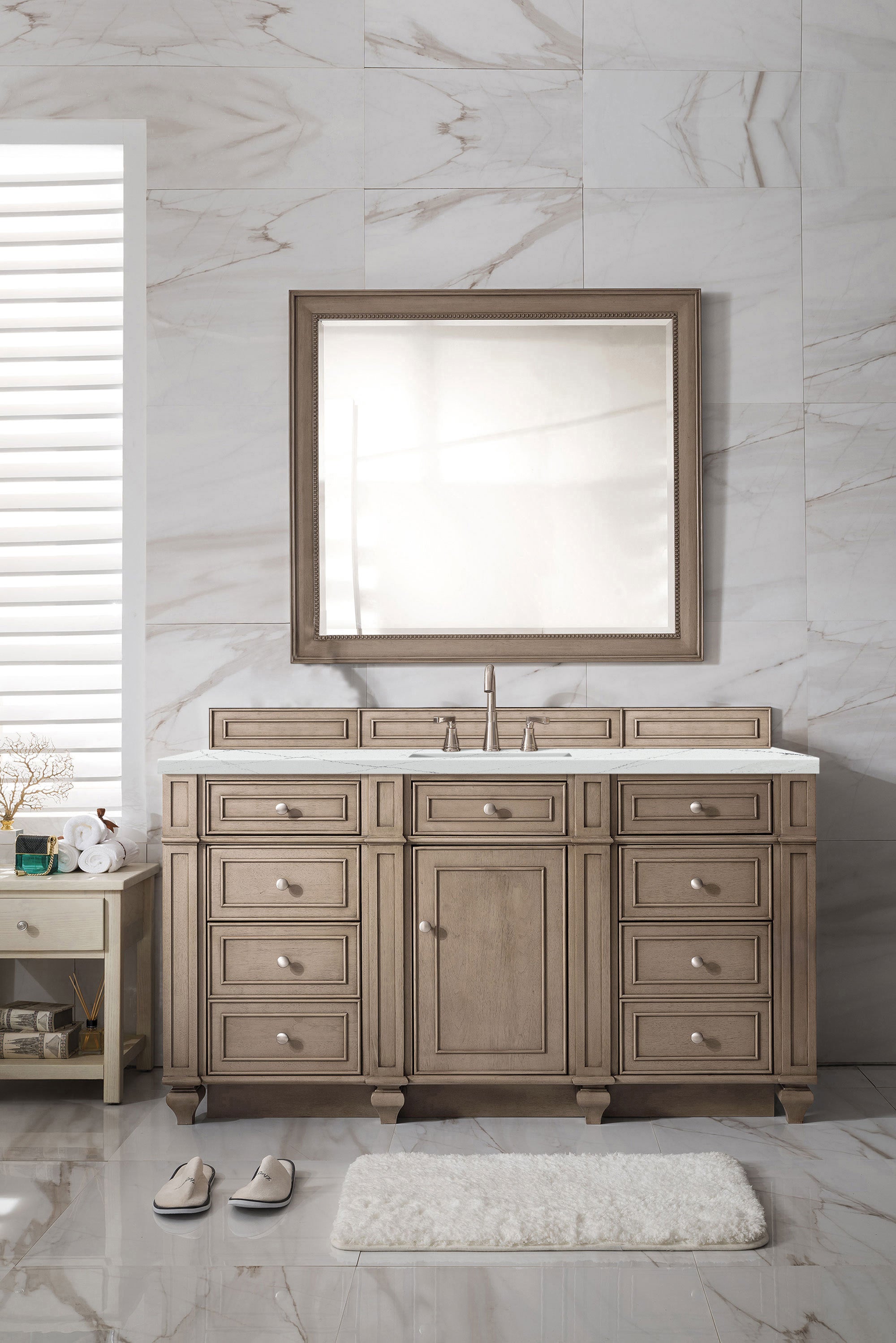 James Martin Bristol 60" Single Vanity in Whitewashed Walnut with 3cm Countertop