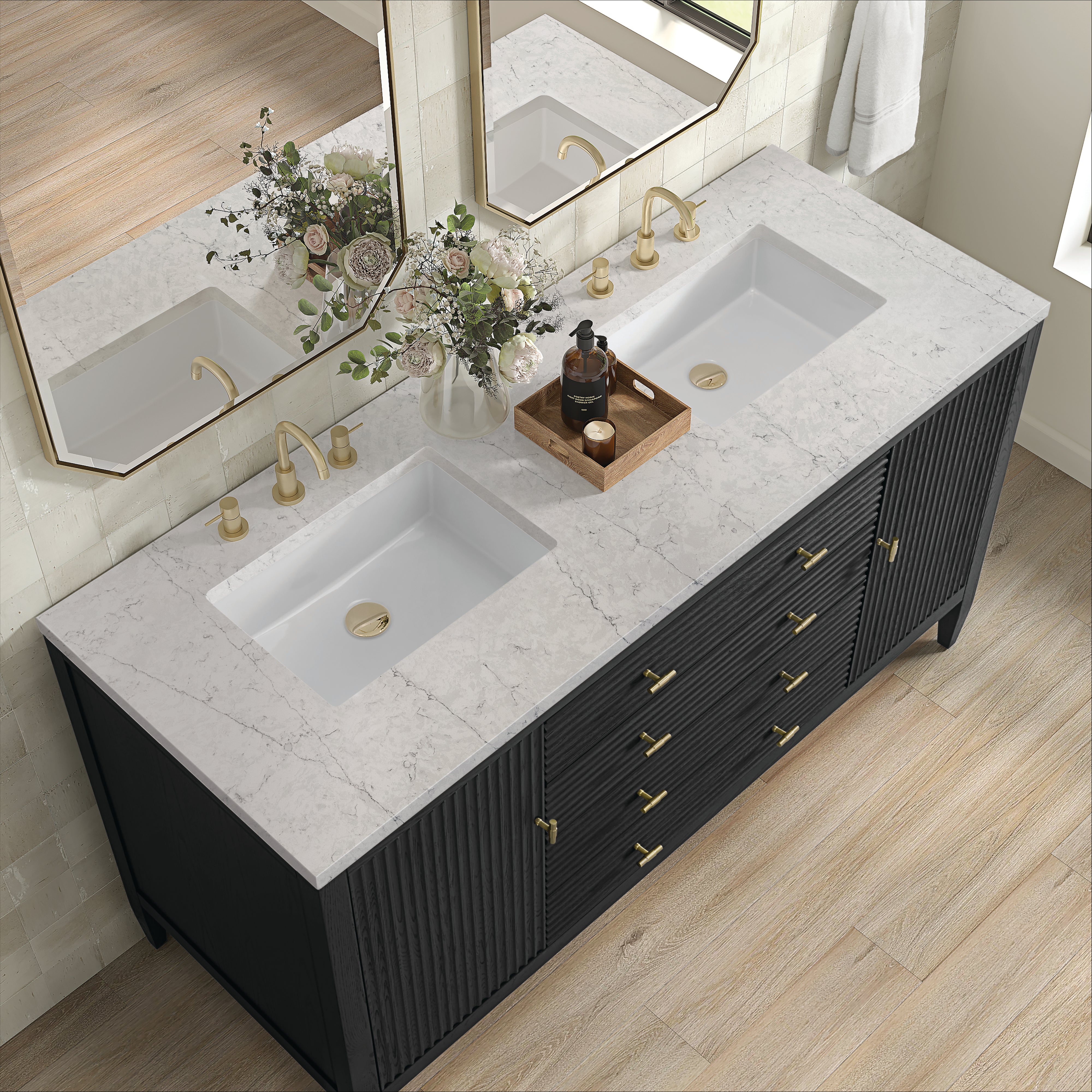 James Martin Myrrin 60" Double Vanity in Carbon Oak with 3cm Countertop
