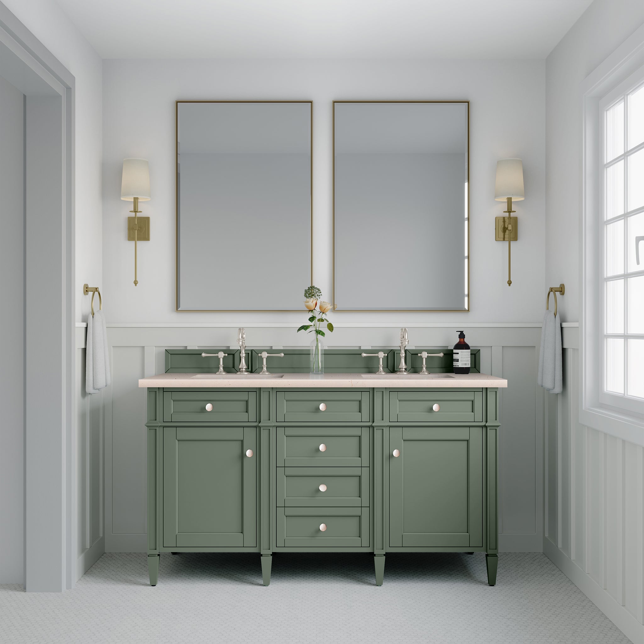 James Martin Brittany 60" Double Vanity in Smokey Celadon with 3cm Countertop