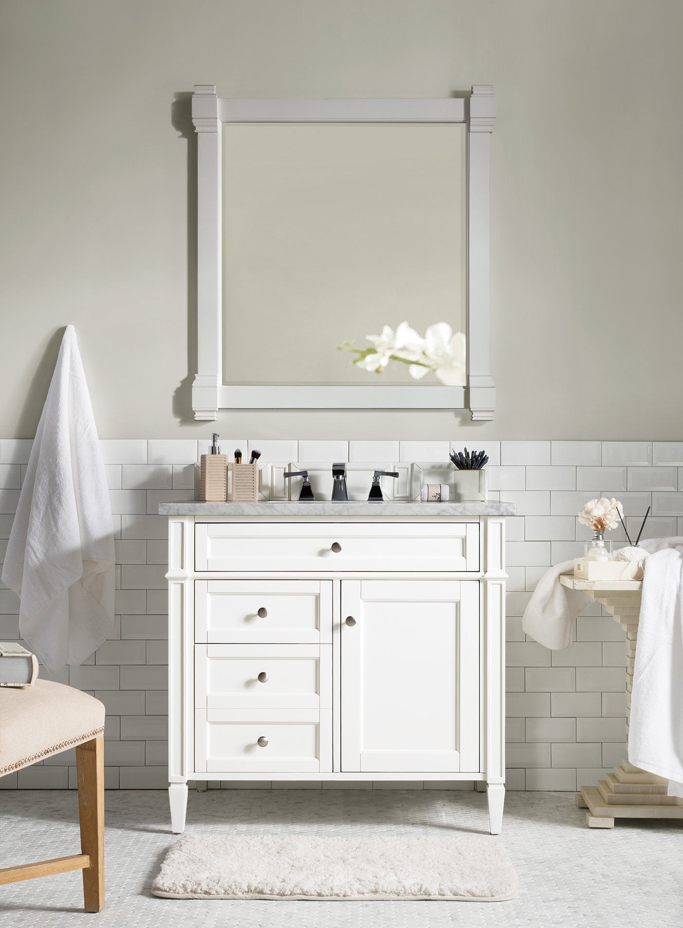 James Martin Brittany 36" Single Vanity in Bright White with 3cm Countertop