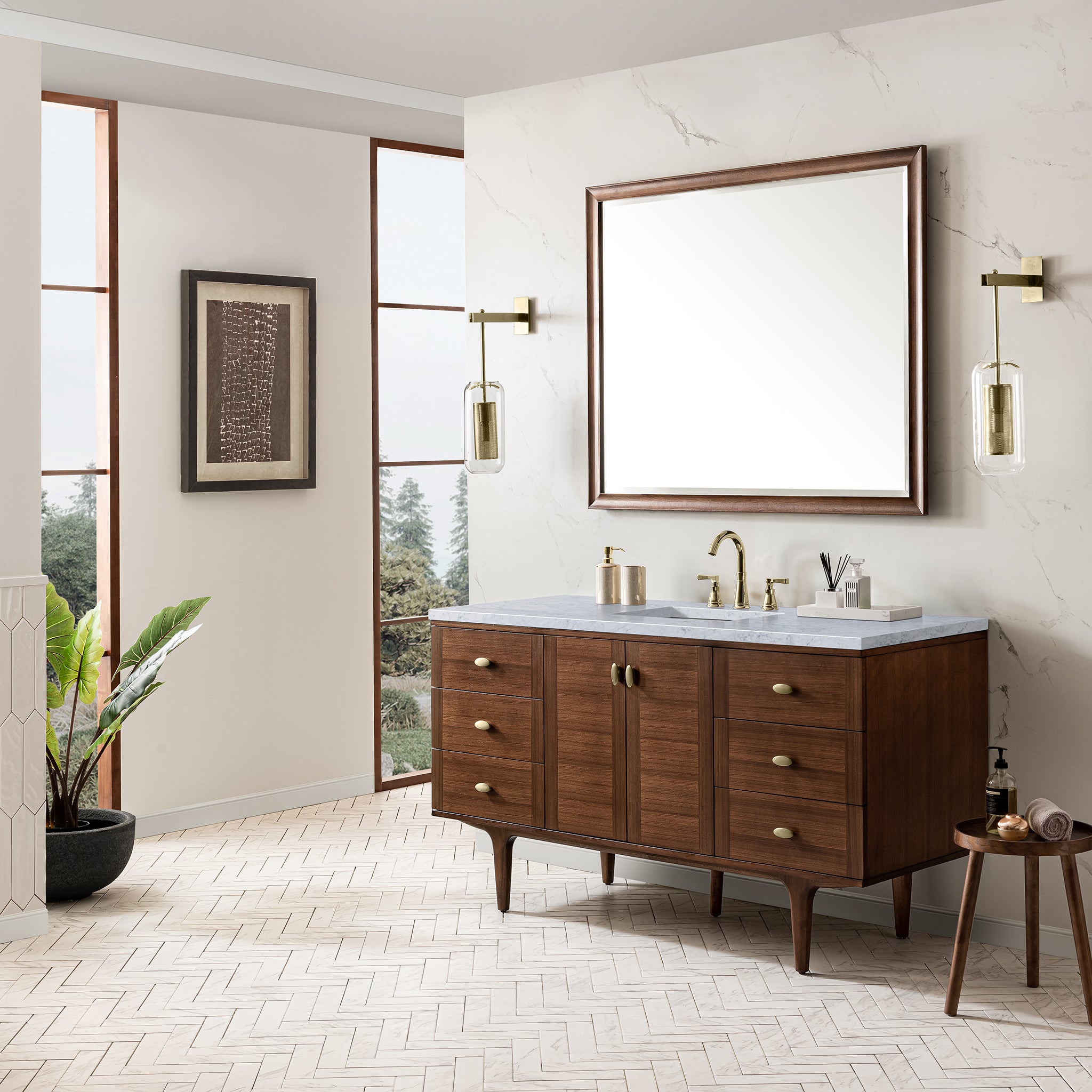 James Martin Amberly 60" Single Vanity in Mid-Century Walnut with 3cm Countertop