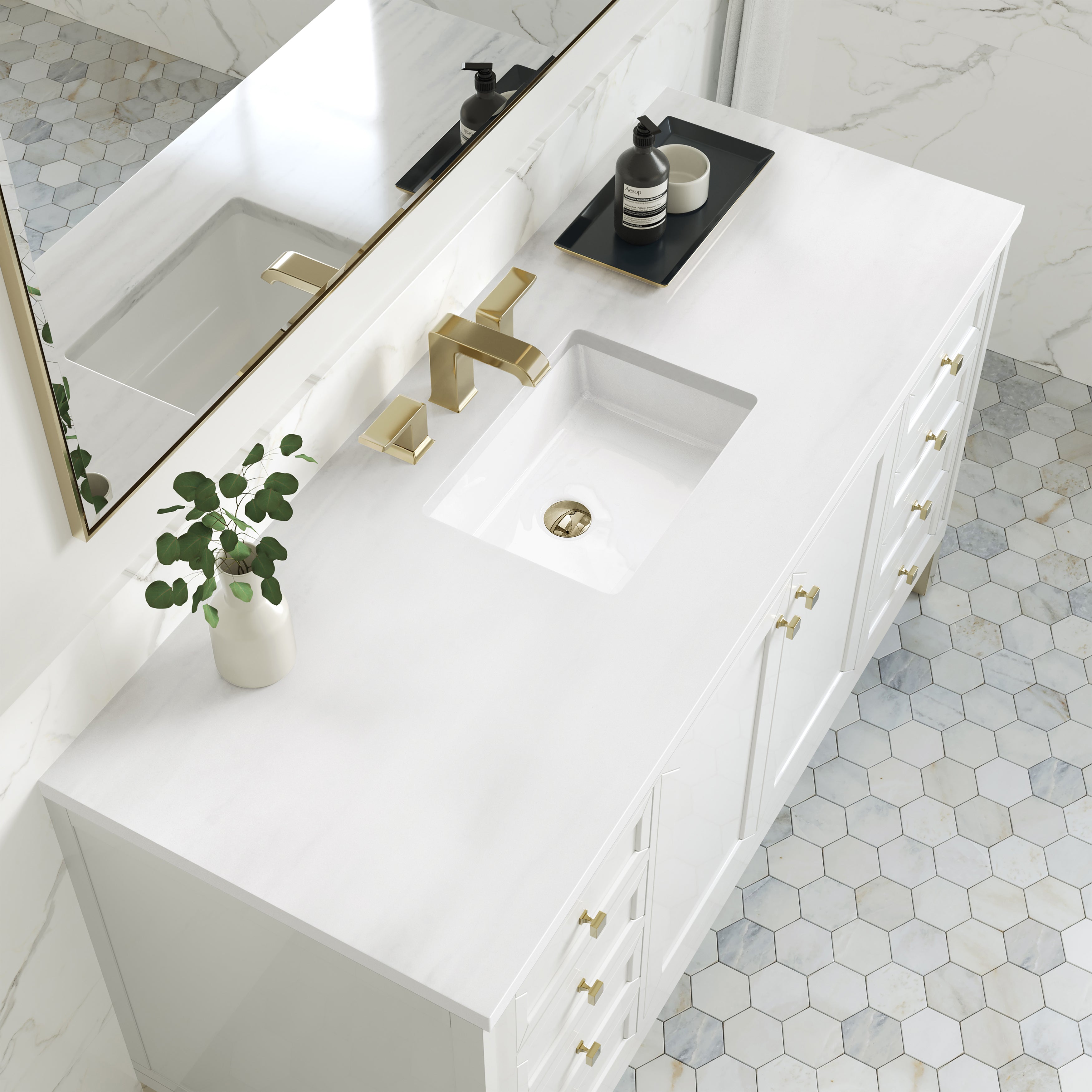 James Martin Chicago 60" Single Vanity in Glossy White with 3cm Countertop