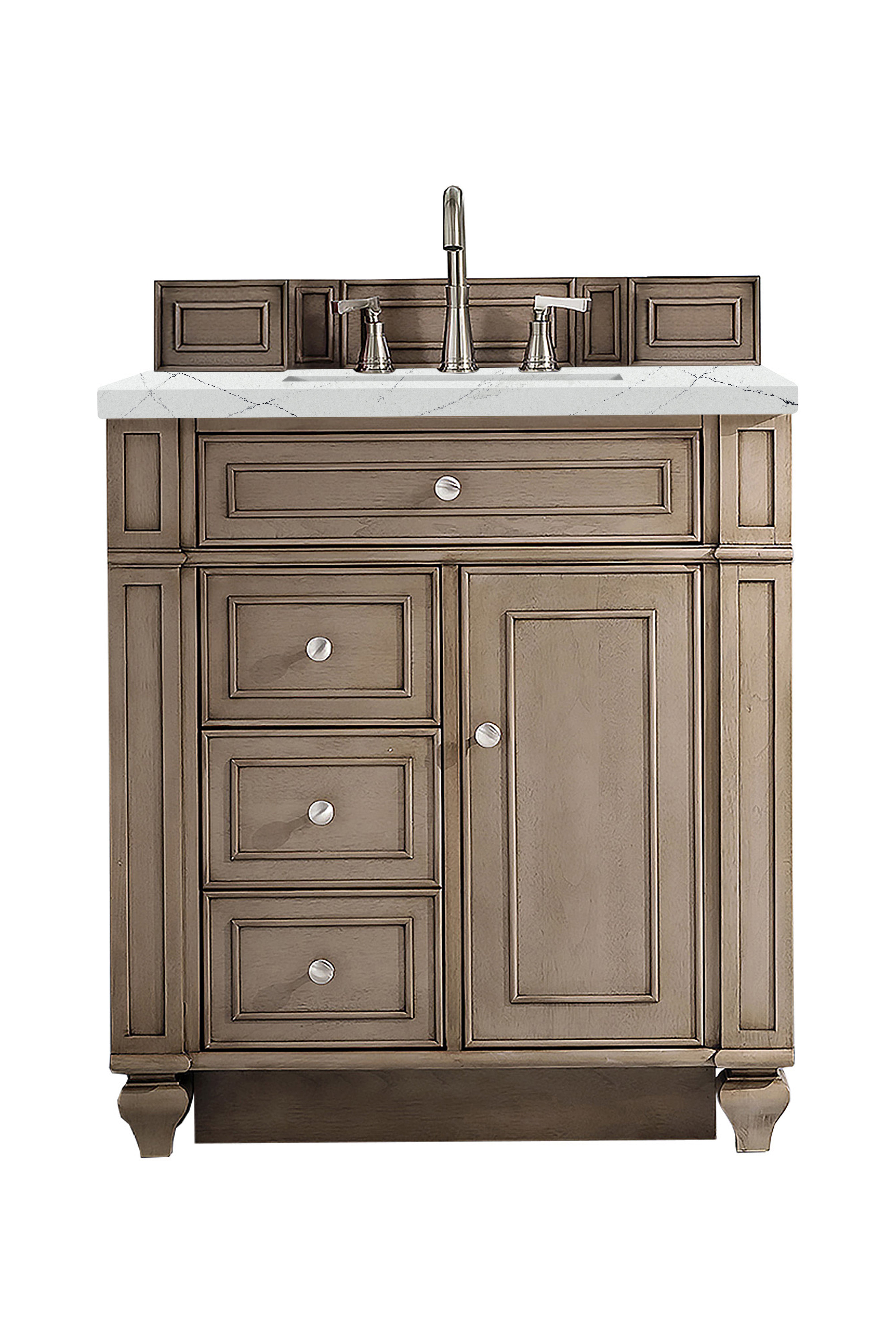 James Martin Bristol 30" Single Vanity in Whitewashed Walnut with 3cm Countertop