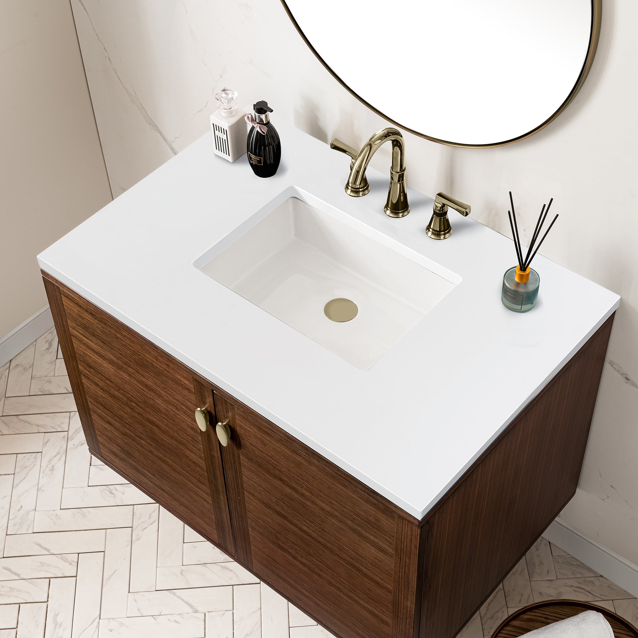 James Martin Amberly 36" Single Vanity in Mid-Century Walnut with 3cm Countertop