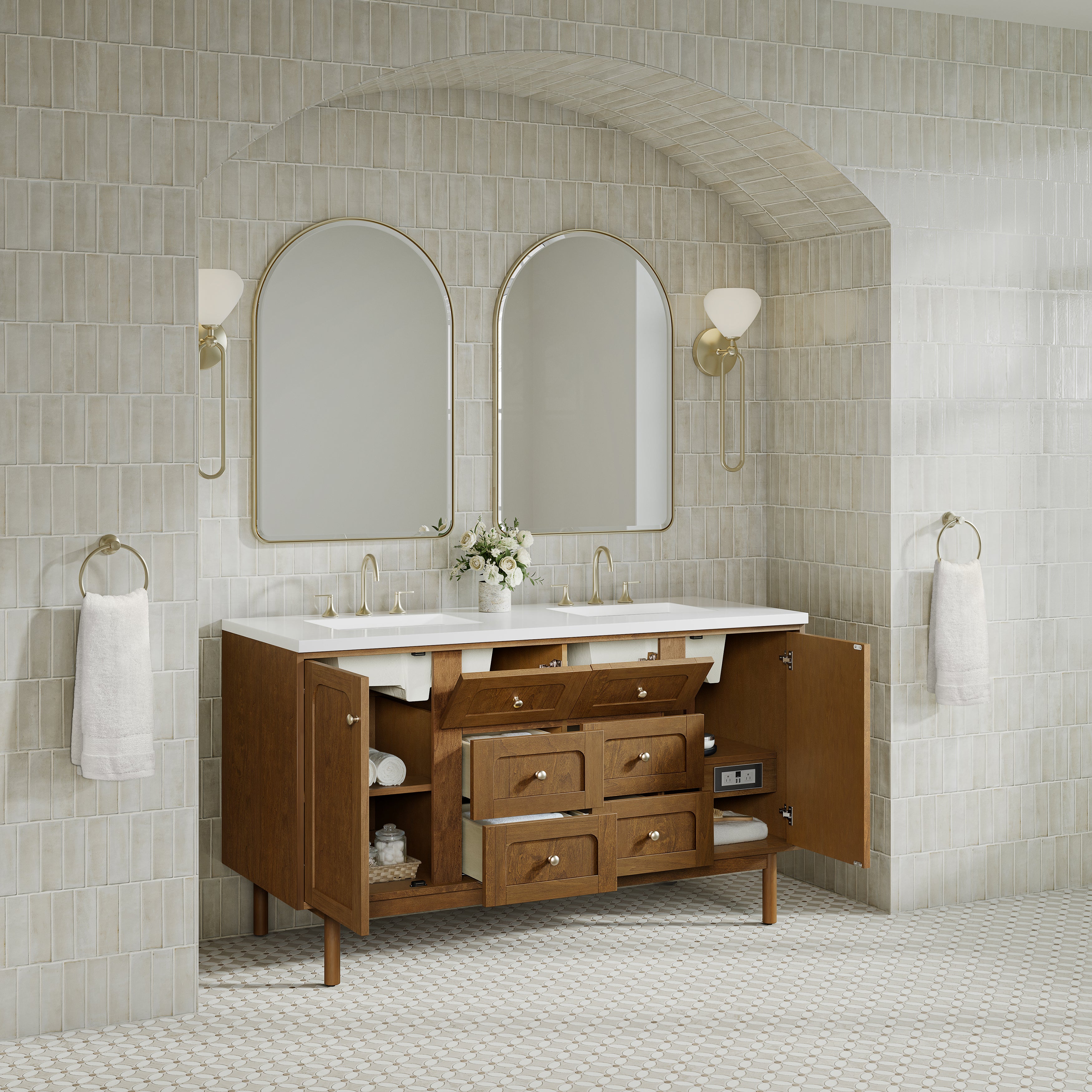 James Martin Laurent 60" Double Vanity in Honey Oak with 3cm Countertop