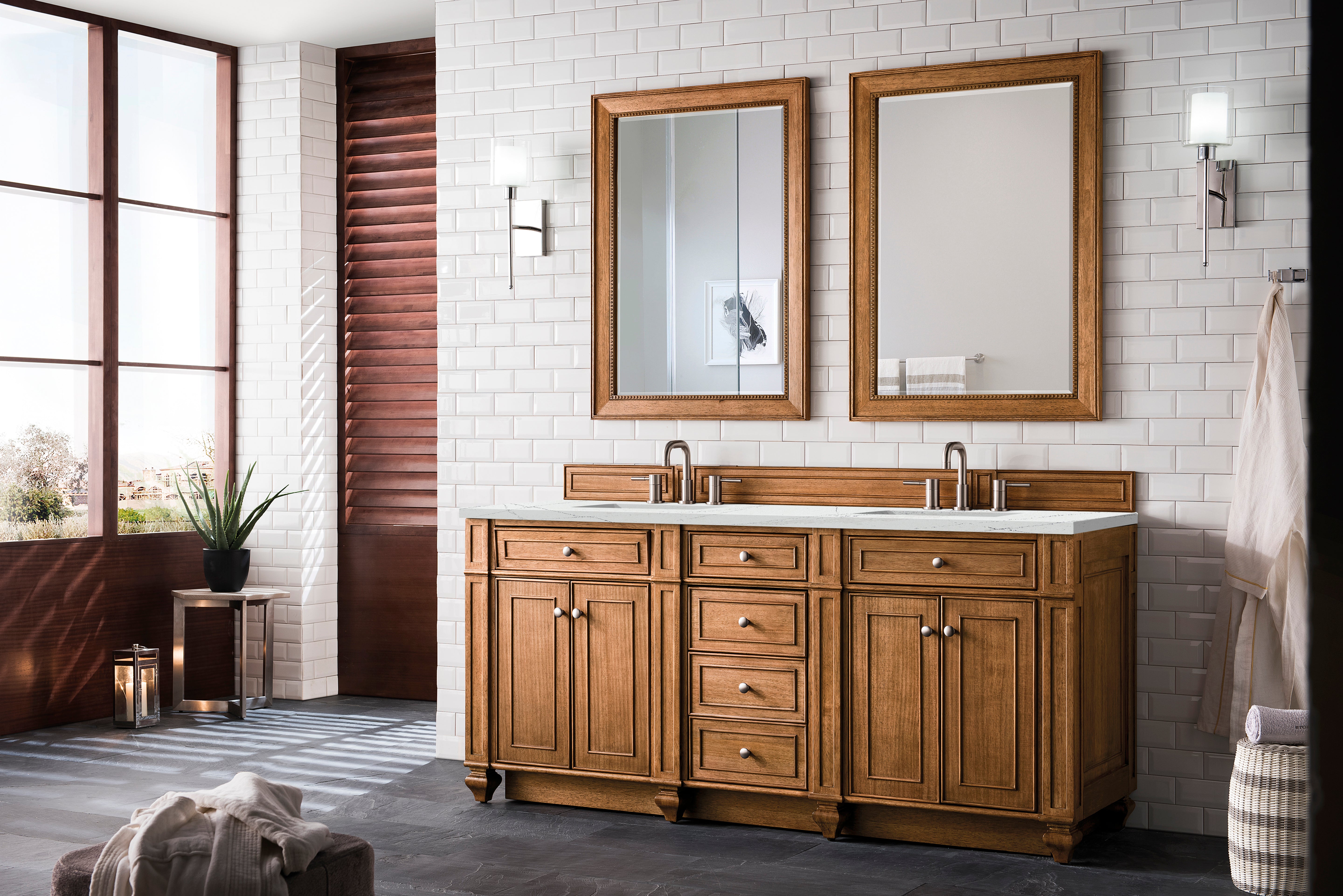 James Martin Bristol 72" Double Vanity in Saddle Brown with 3cm Countertop and FreePower Wireless Charger