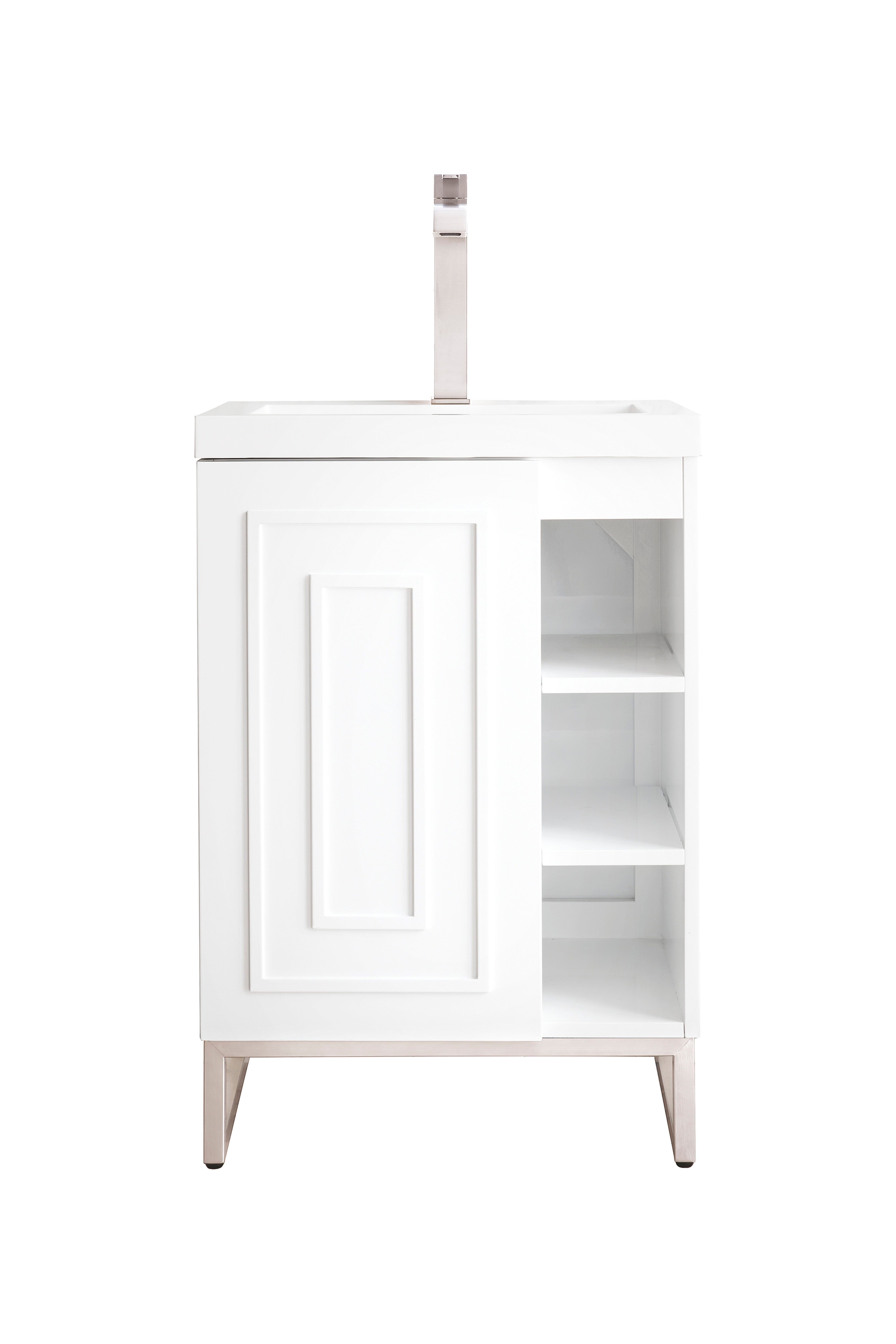 James Martin Alicante 24" Single Vanity in Glossy White with White Glossy Composite Stone Top