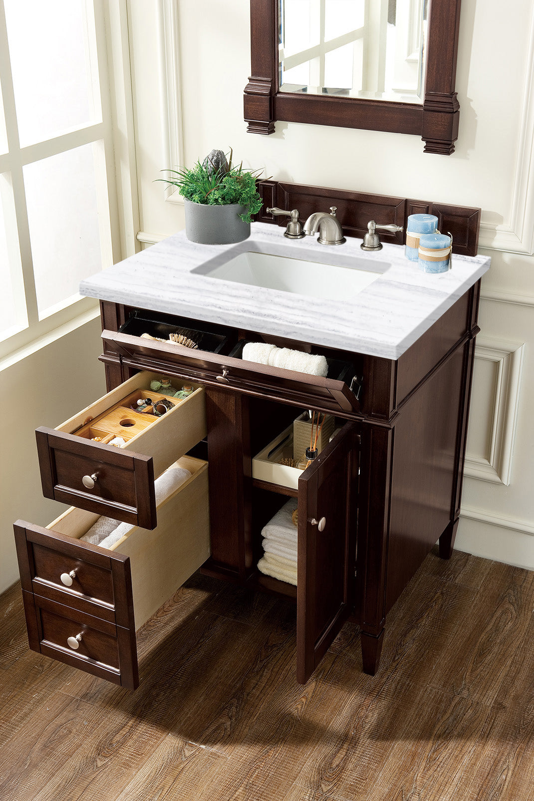 James Martin Brittany 30" Single Vanity in Burnished Mahogany with 3cm Countertop