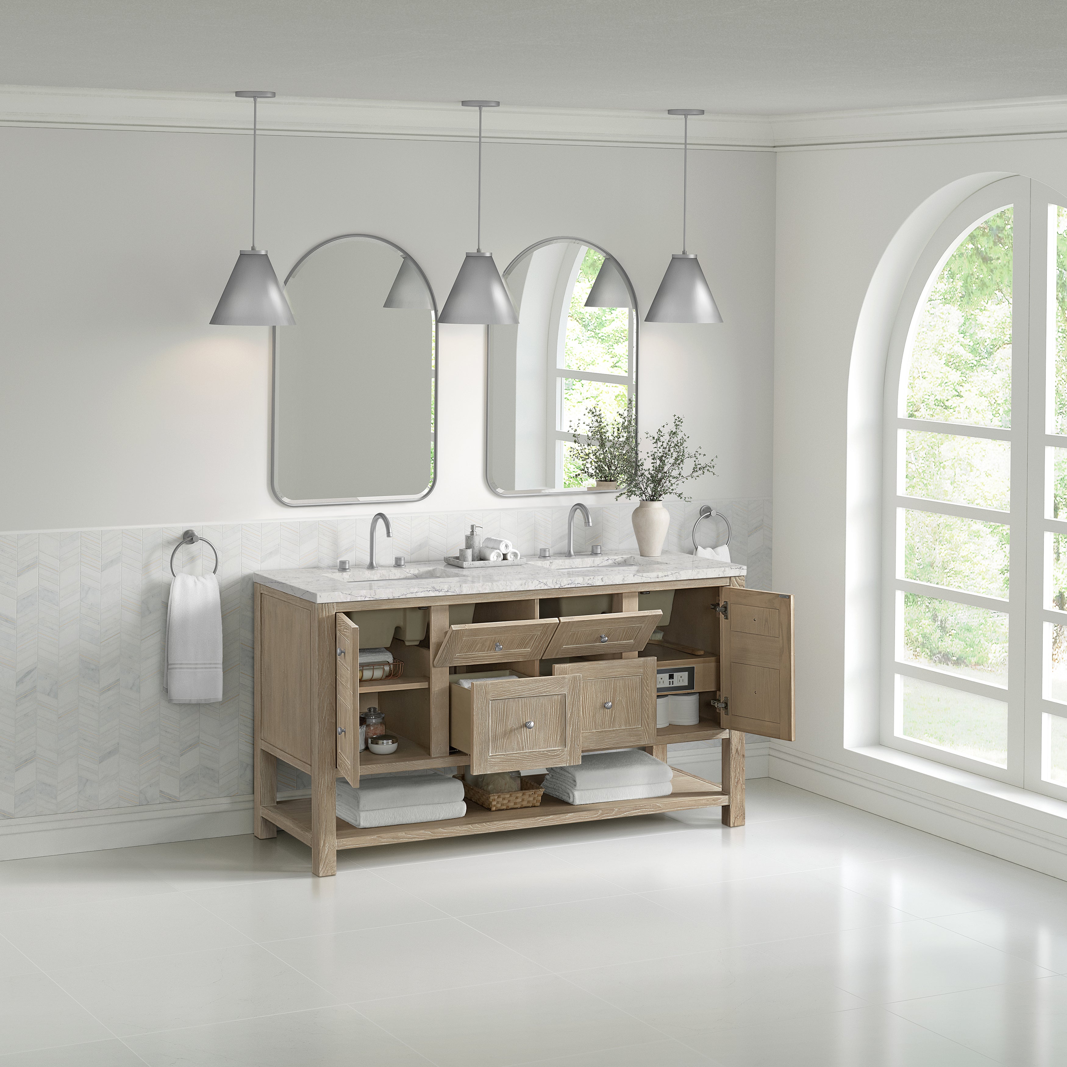 James Martin Breckenridge 60" Double Vanity in Whitewashed Oak with 3cm Countertop