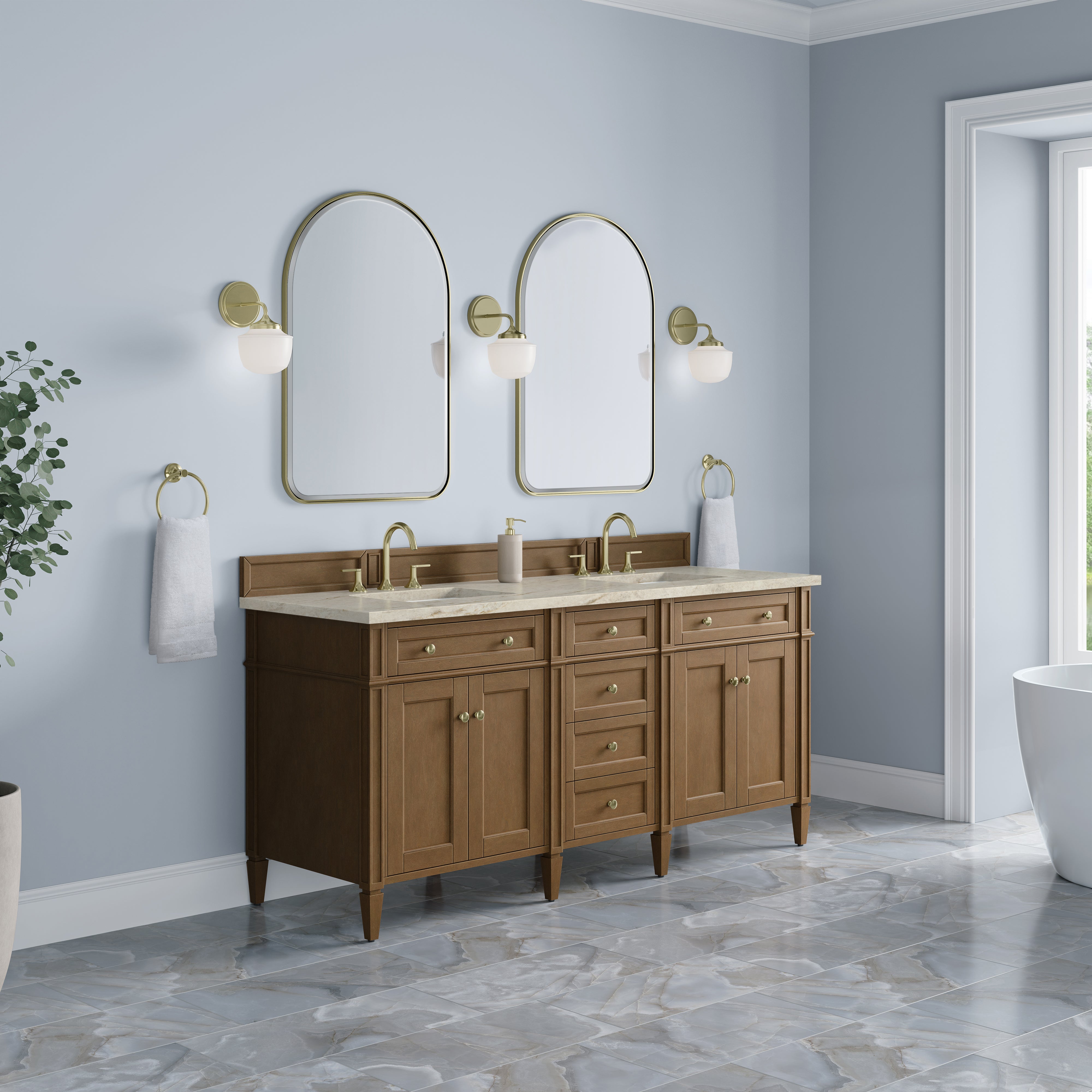 James Martin Brittany 72" Double Vanity in Pecan with 3cm Countertop