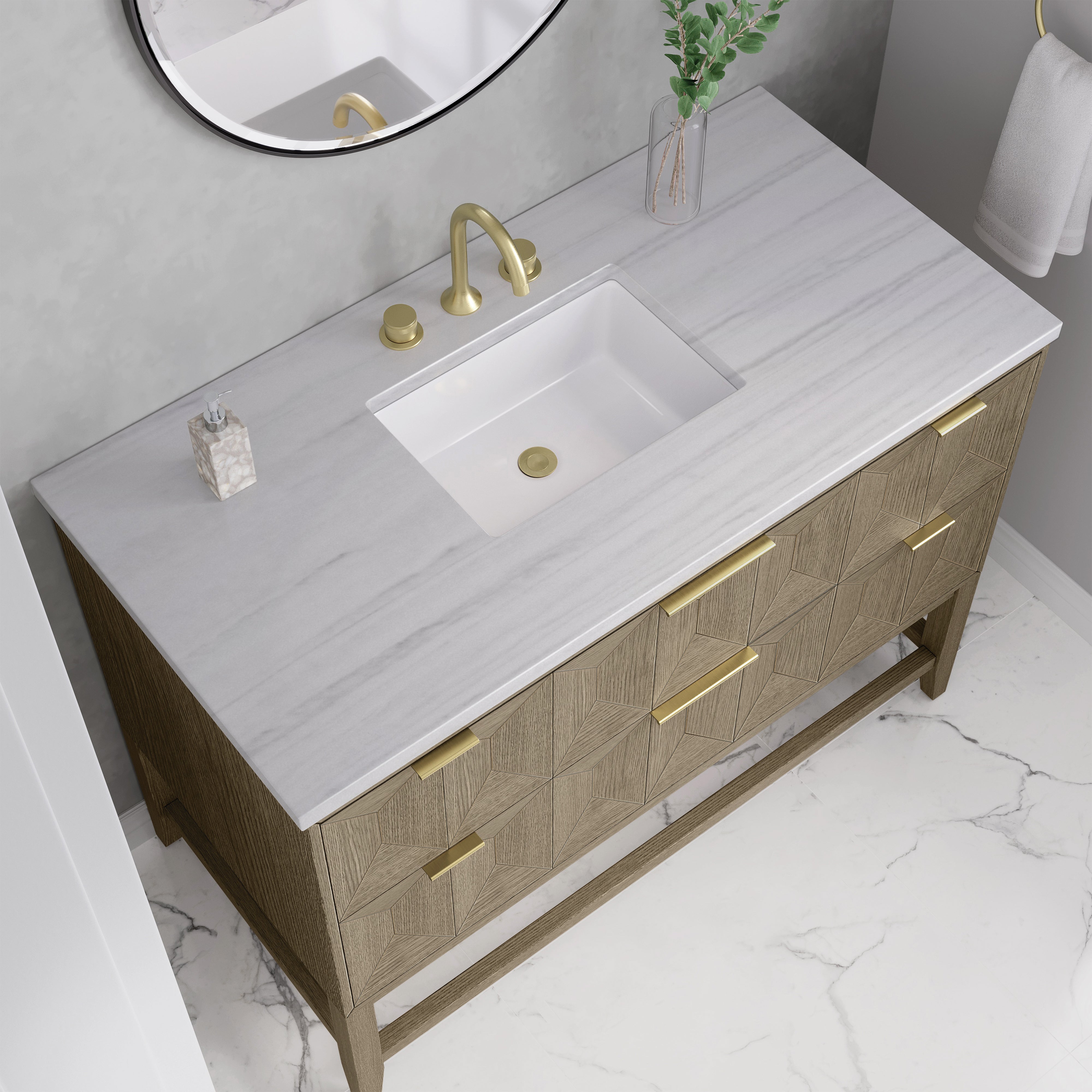 James Martin Emmeline 48" Single Vanity in Pebble Oak with 3cm Countertop