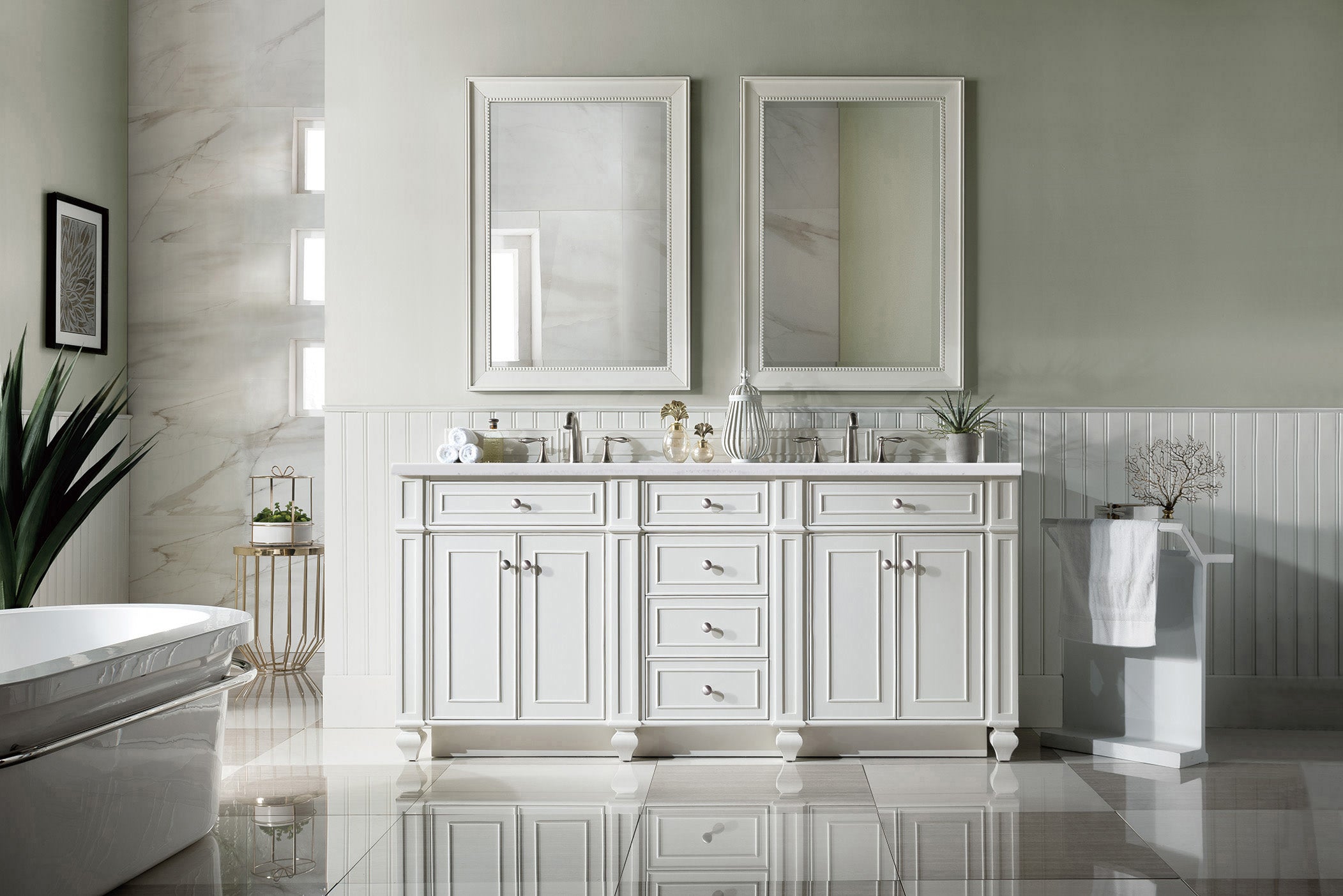 James Martin Bristol 72" Double Vanity in Bright White with 3cm Countertop