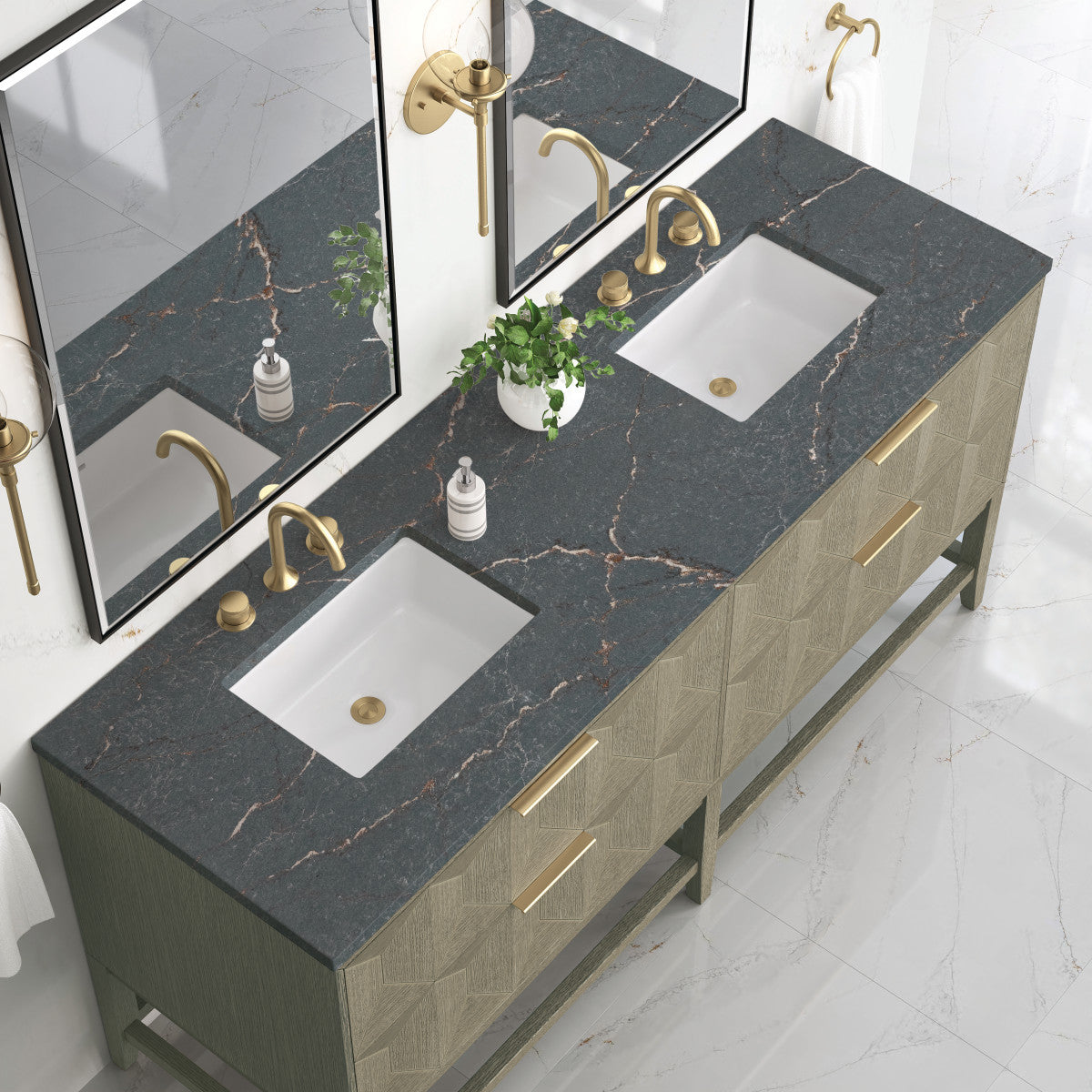 Emmeline 72" Double Vanity Cabinet, Pebble Oak