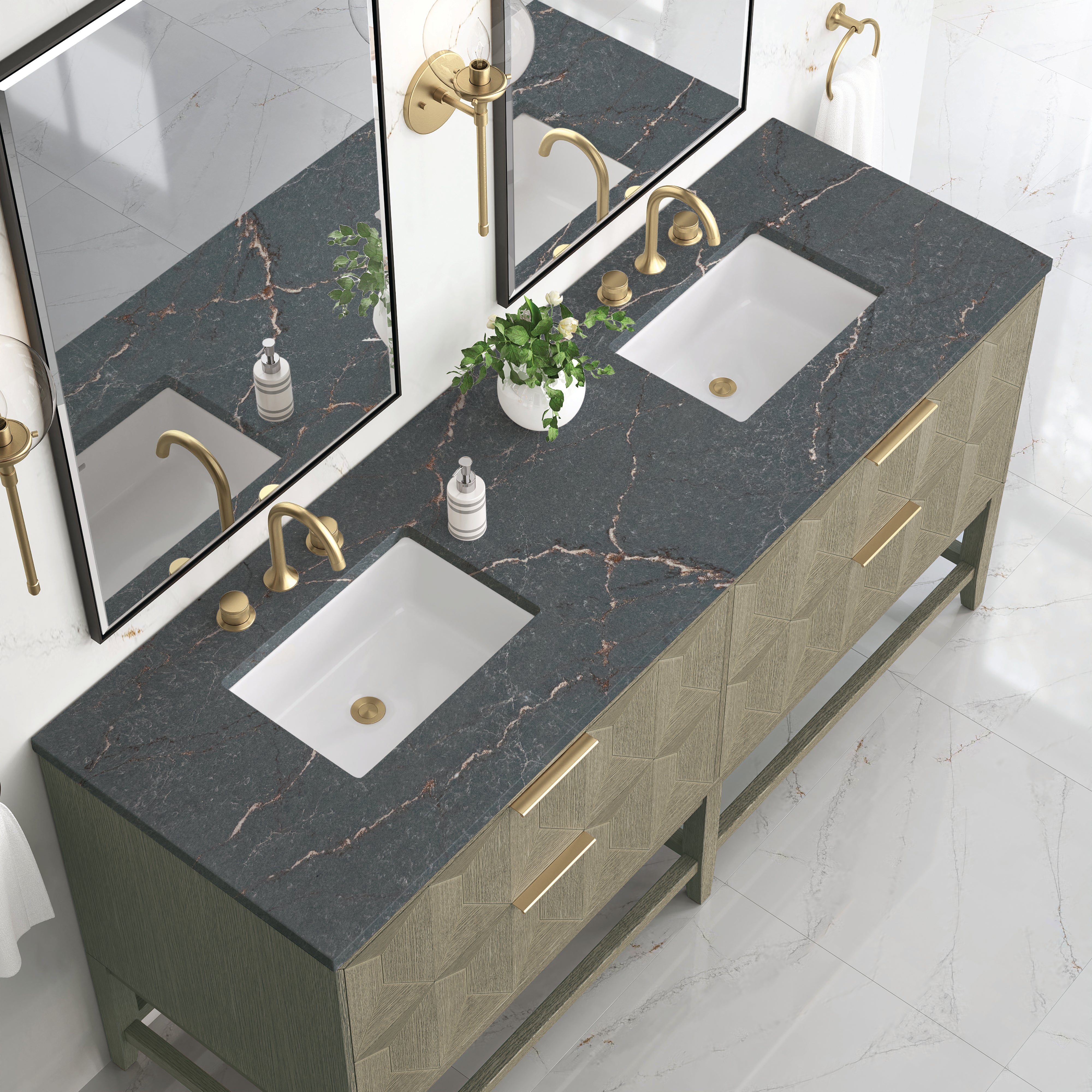 James Martin Emmeline 72" Double Vanity in Pebble Oak with 3cm Countertop