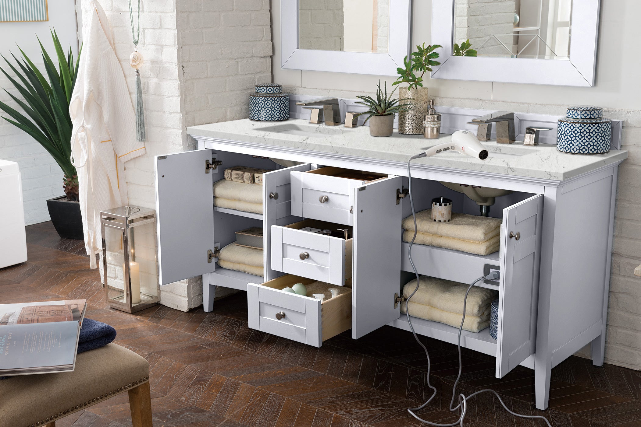 James Martin Palisades 72" Double Vanity in Bright White with 3cm Countertop