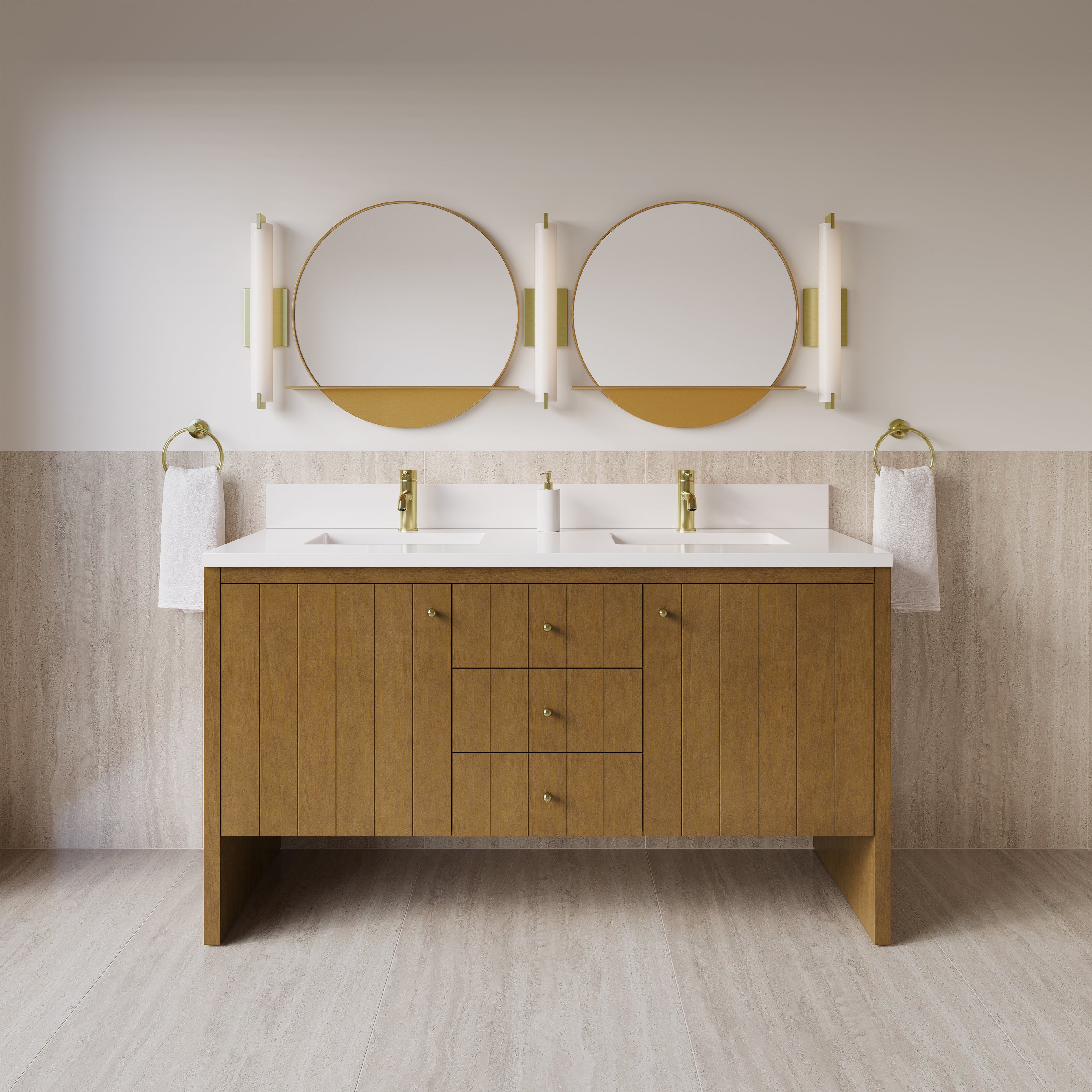 James Martin Hudson 60" Double Vanity in Honey Oak with 3cm Countertop