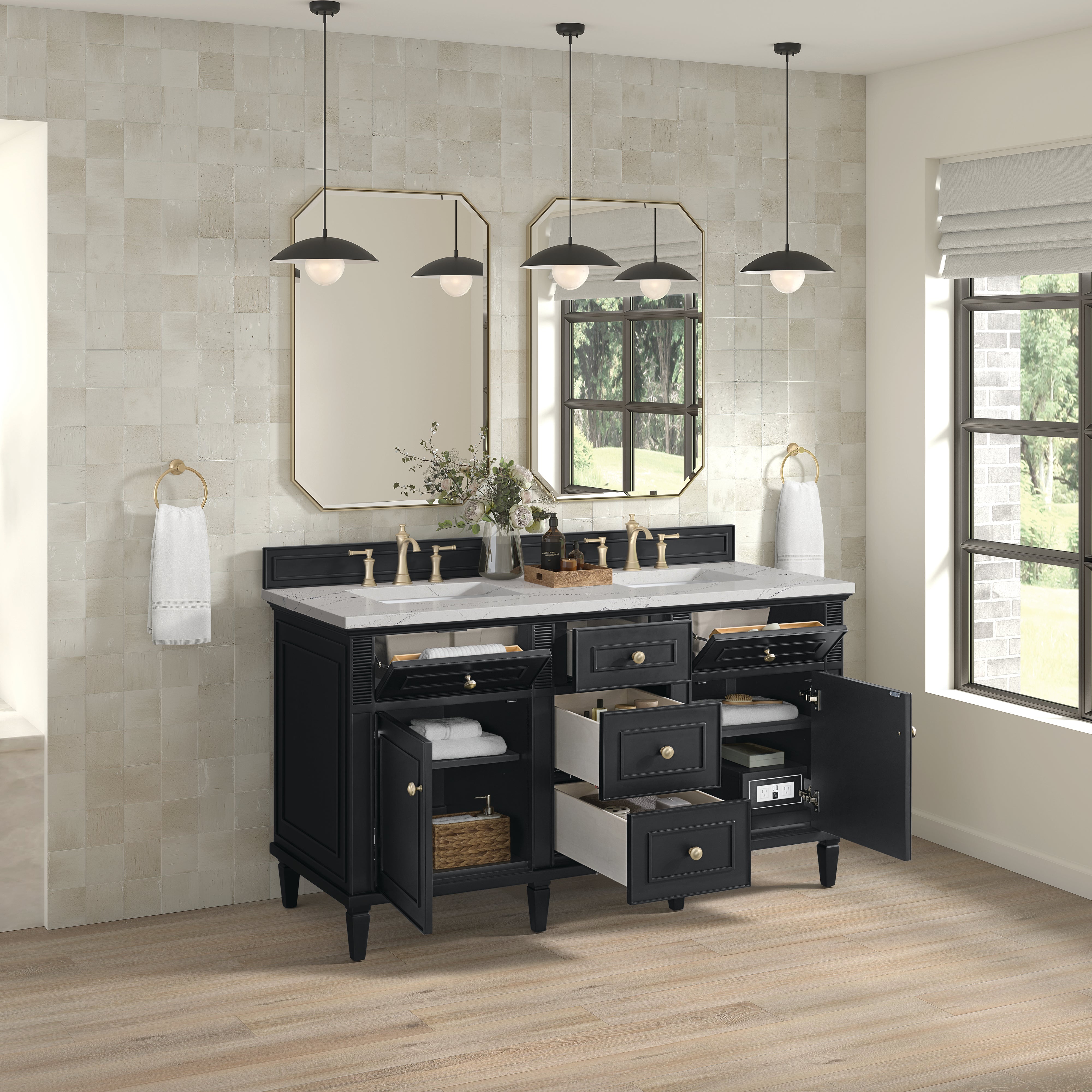 James Martin Lorelai 60" Double Vanity in Black Onyx with 3cm Countertop