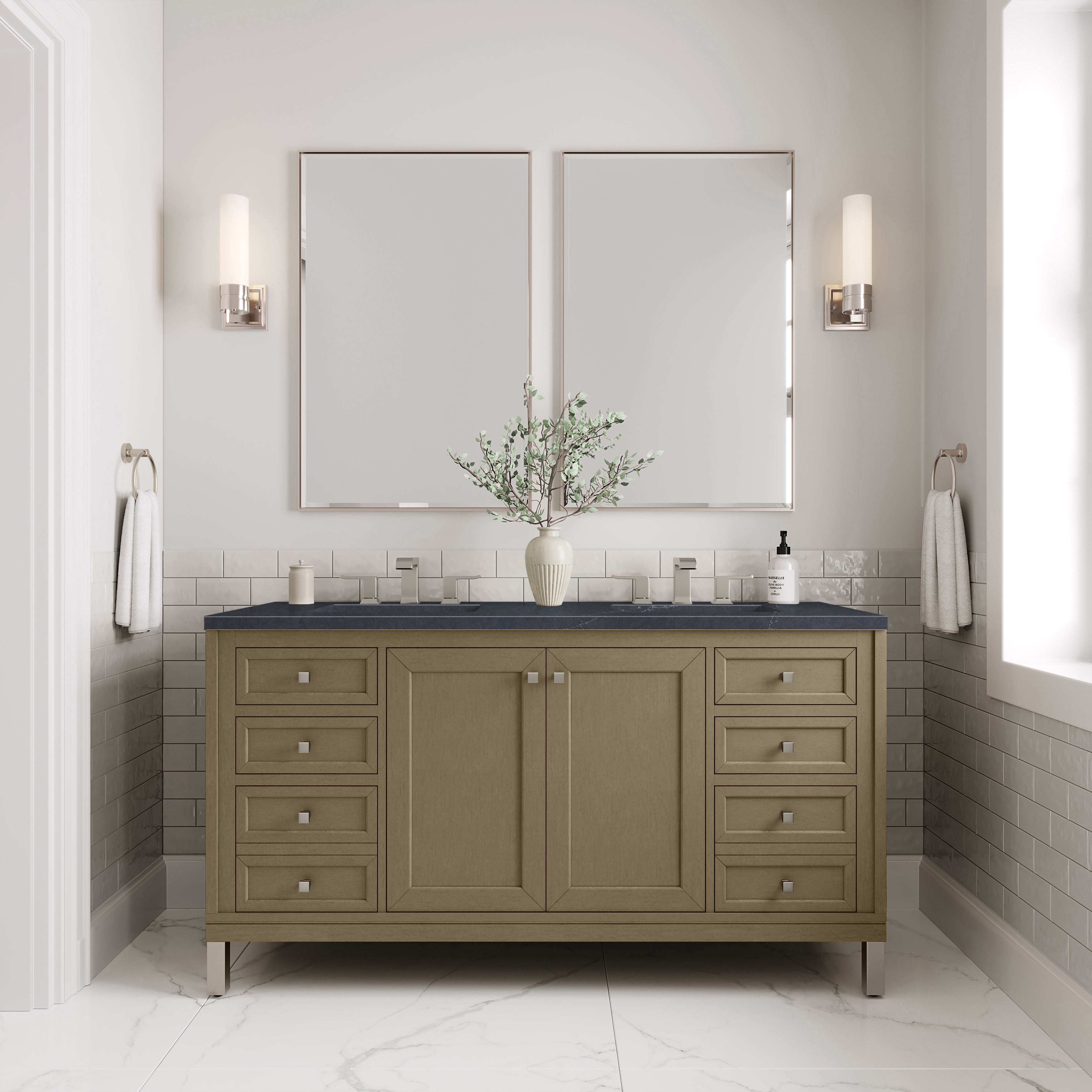 James Martin Chicago 60" Double Vanity in Walnut Whisper with 3cm Countertop