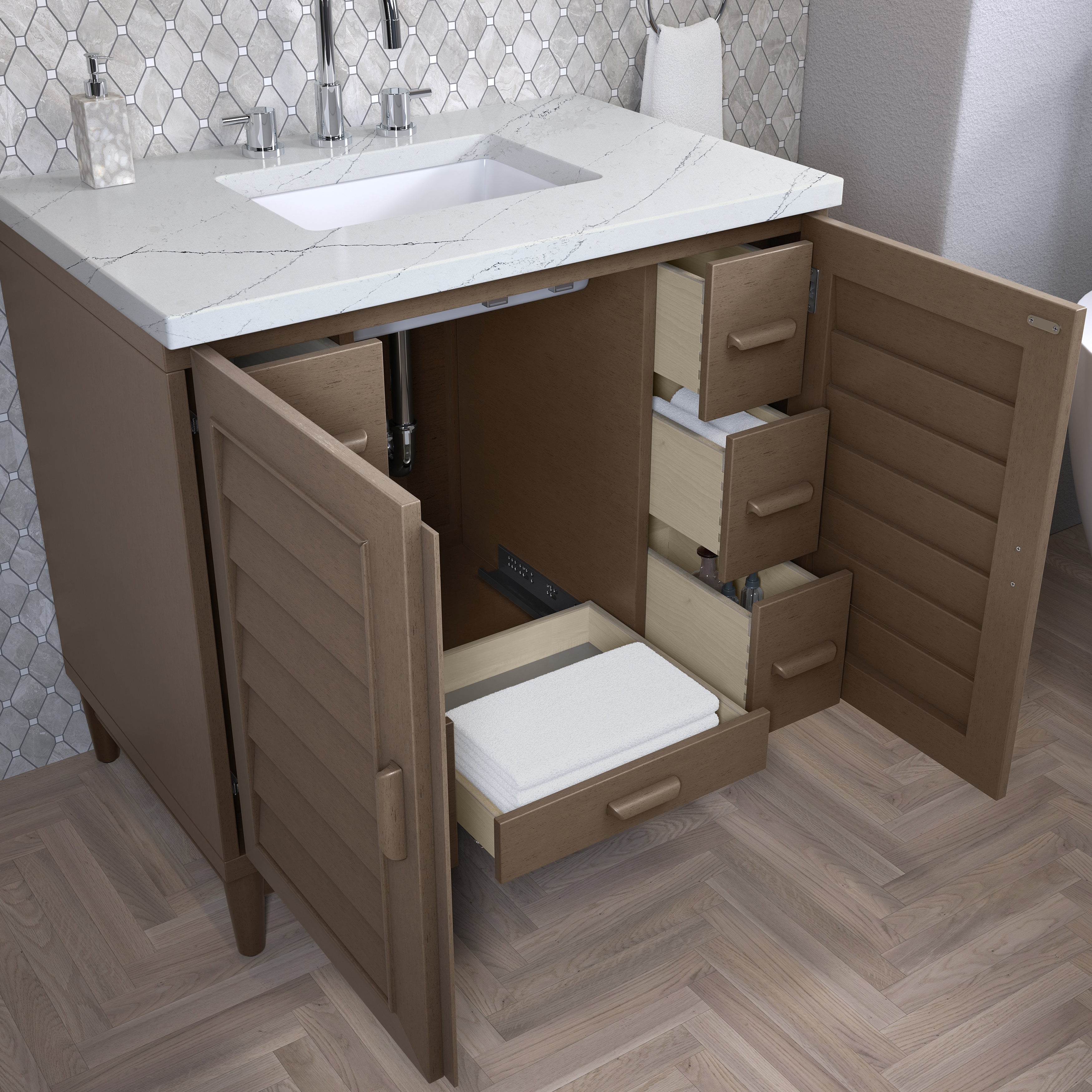 James Martin Portland 36" Single Vanity in Whitewashed Walnut with 3cm Countertop