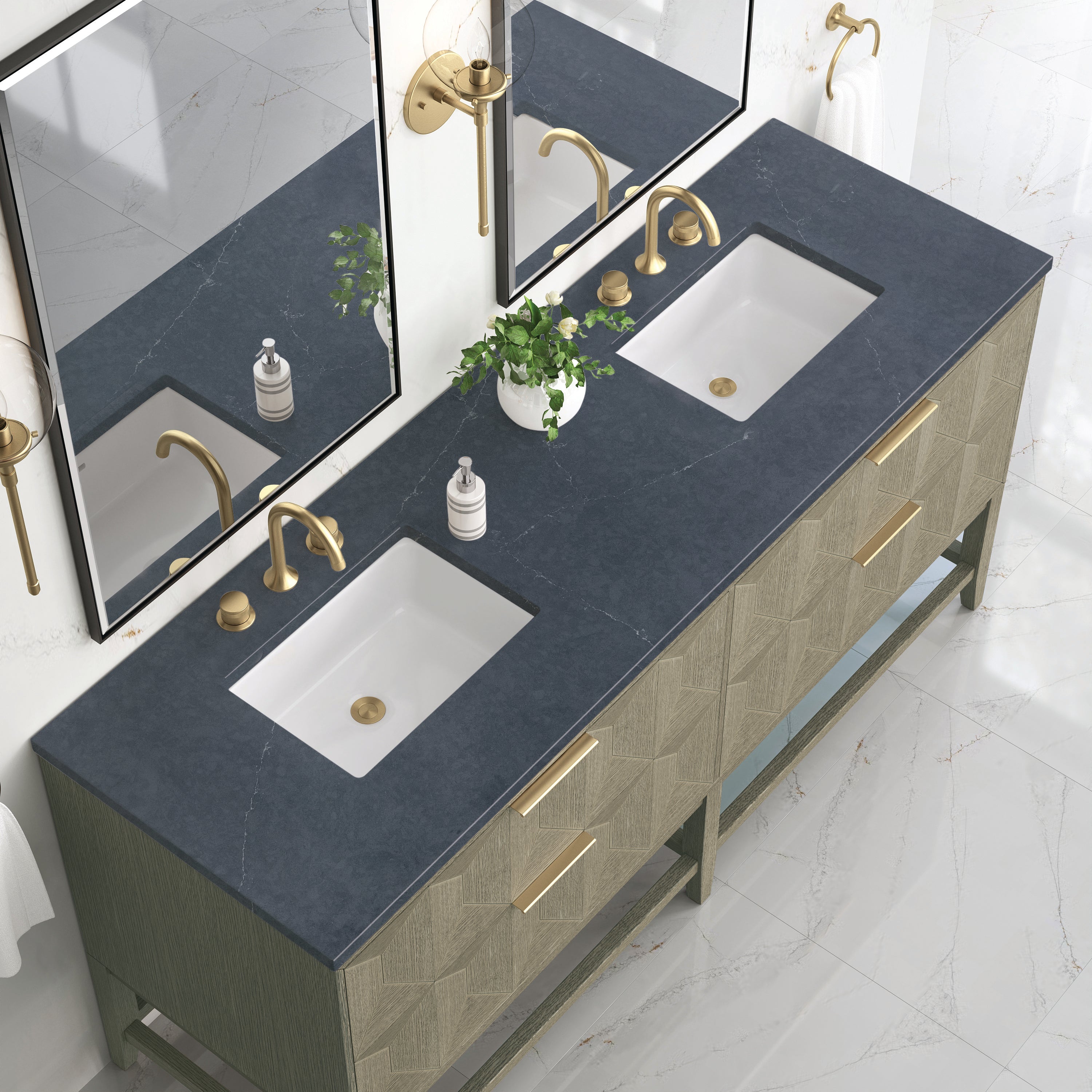 James Martin Emmeline 72" Double Vanity in Pebble Oak with 3cm Countertop
