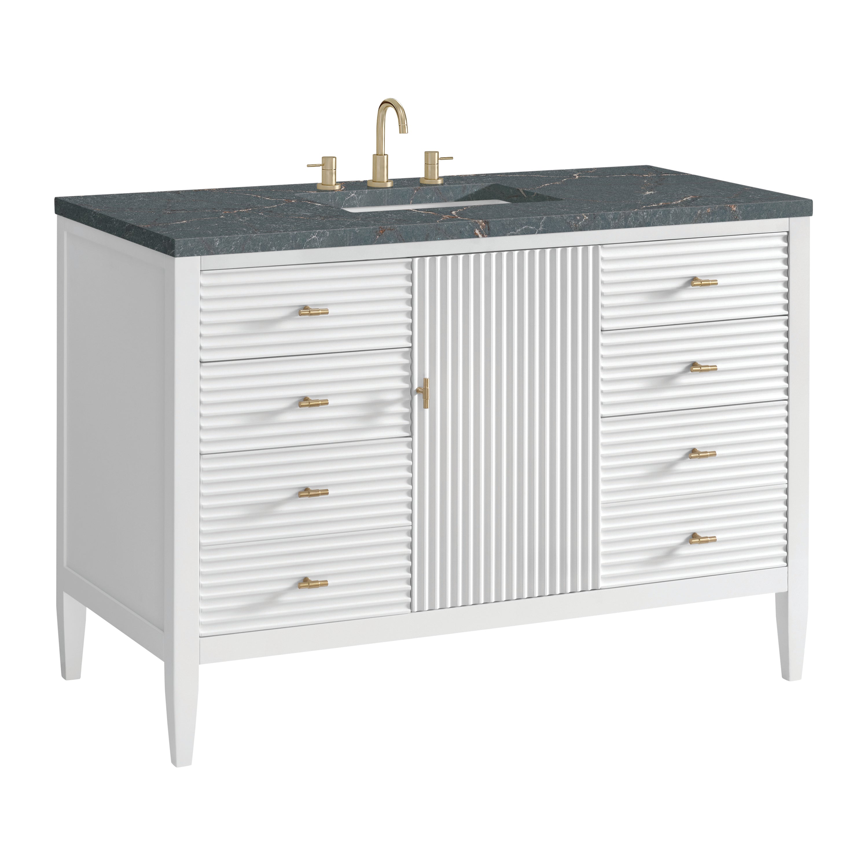 James Martin Myrrin 48" Single Vanity in Bright White with 3cm Countertop and FreePower Wireless Charger