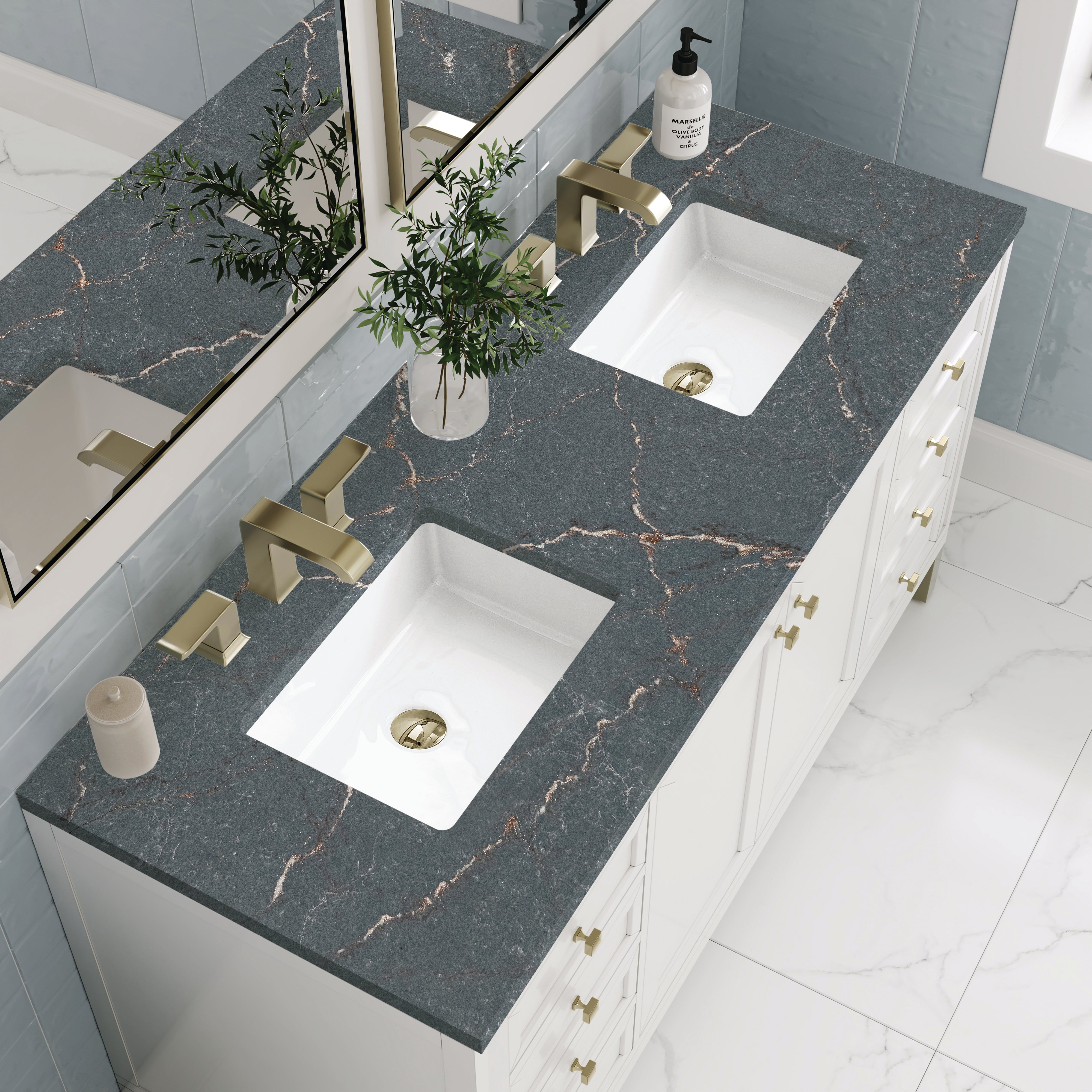 James Martin Chicago 60" Double Vanity in Glossy White with 3cm Countertop