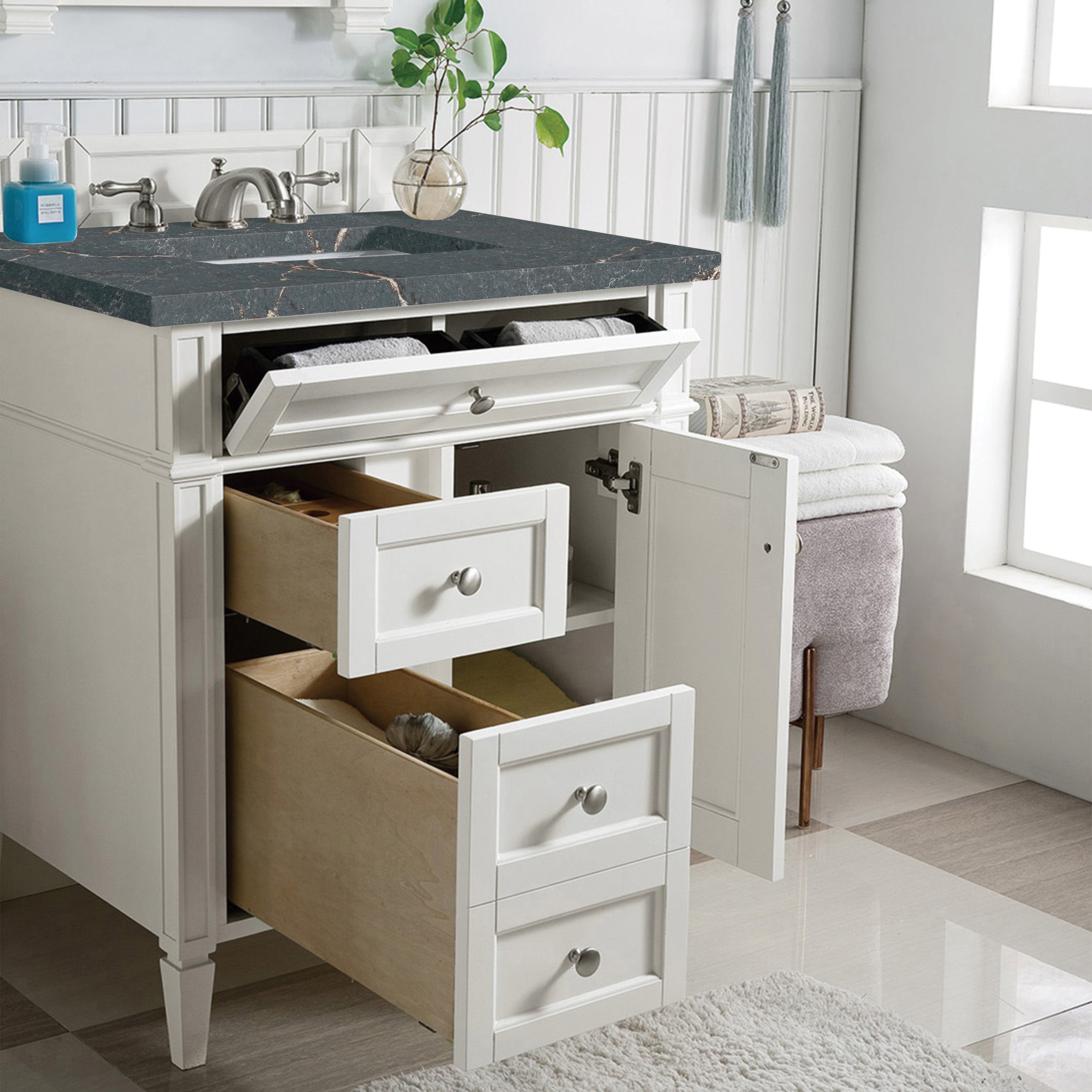 James Martin Brittany 30" Single Vanity in Bright White with 3cm Countertop
