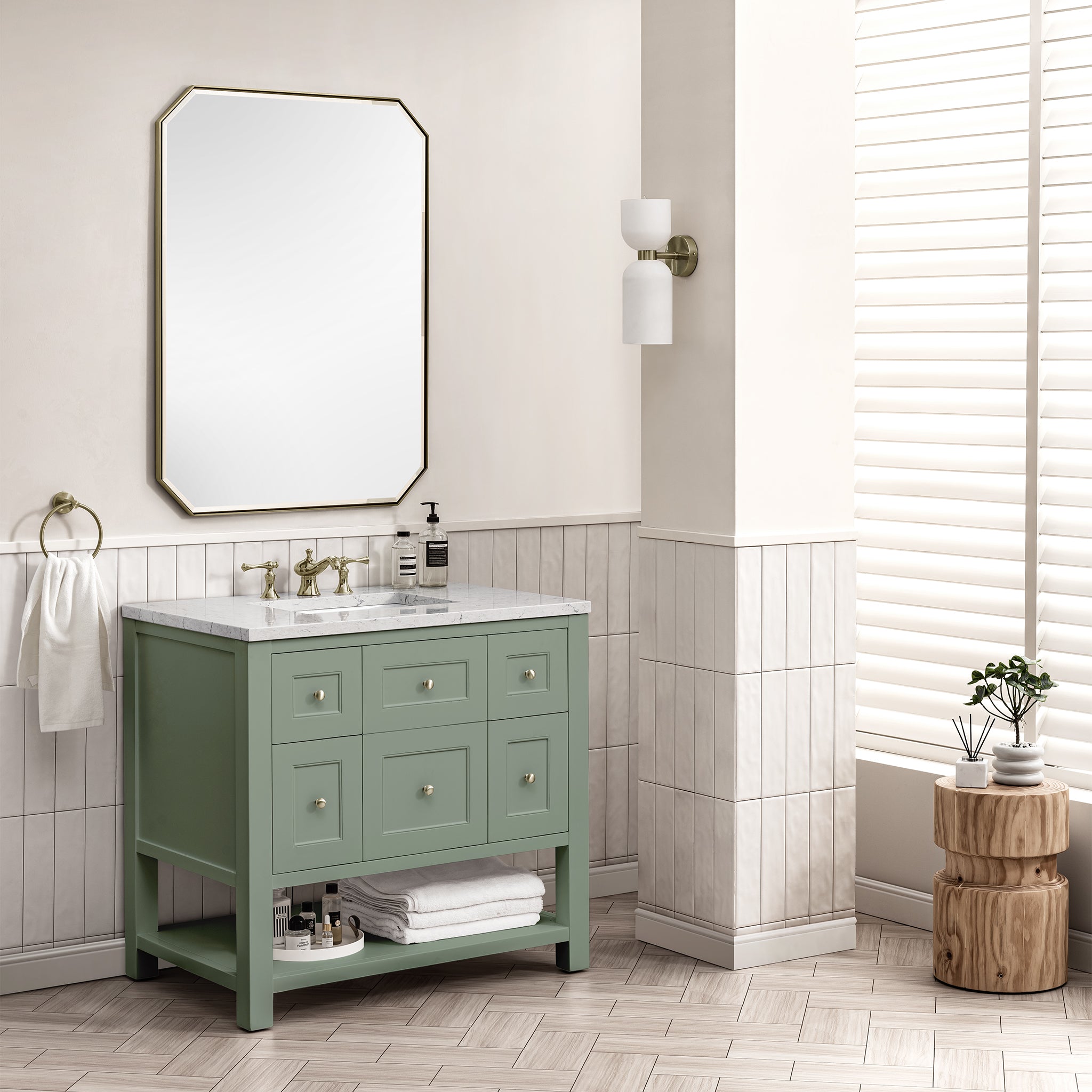 James Martin Breckenridge 36" Single Vanity in Smokey Celadon with 3cm Countertop