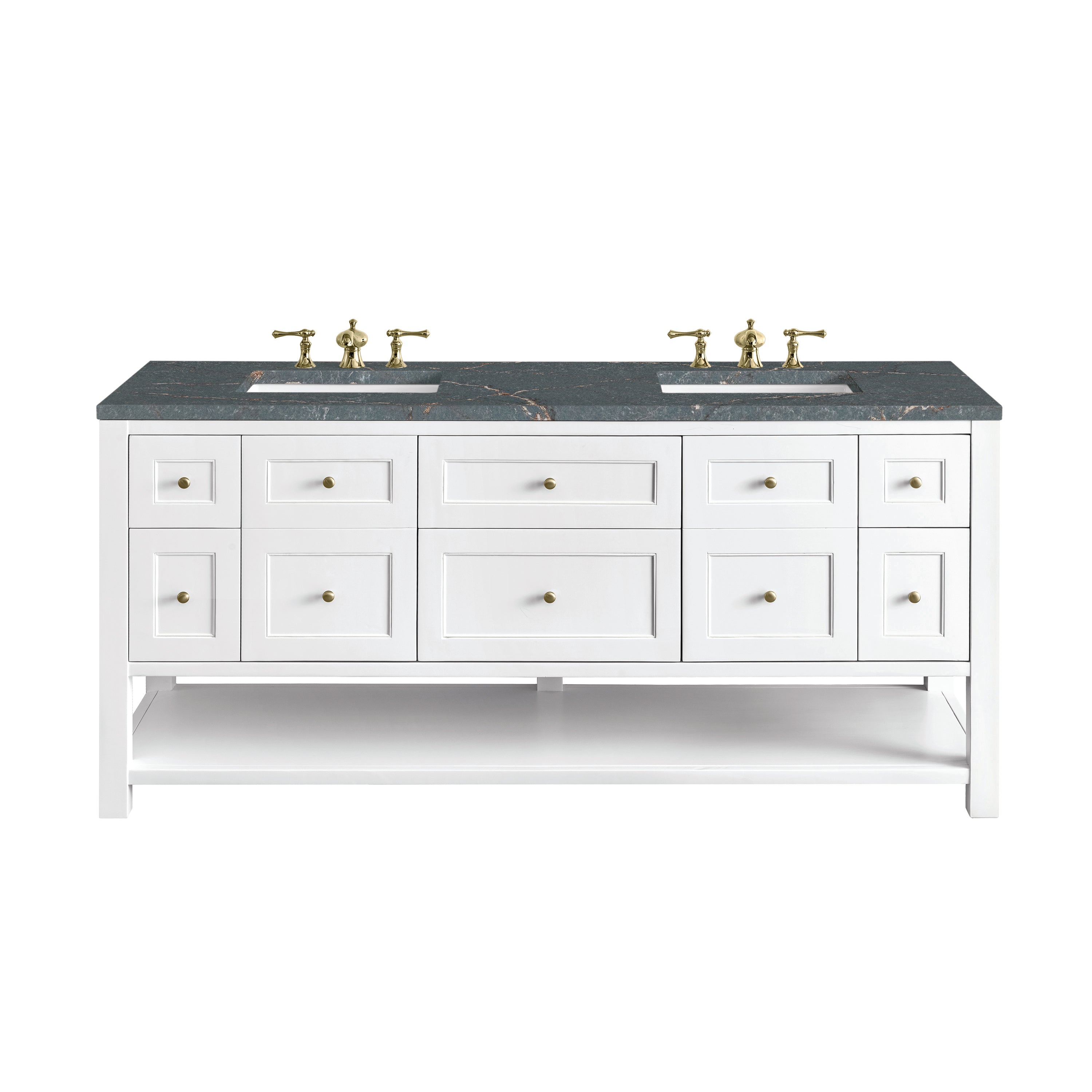 James Martin Breckenridge 72" Double Vanity in Bright White with 3cm Countertop and FreePower Wireless Charger