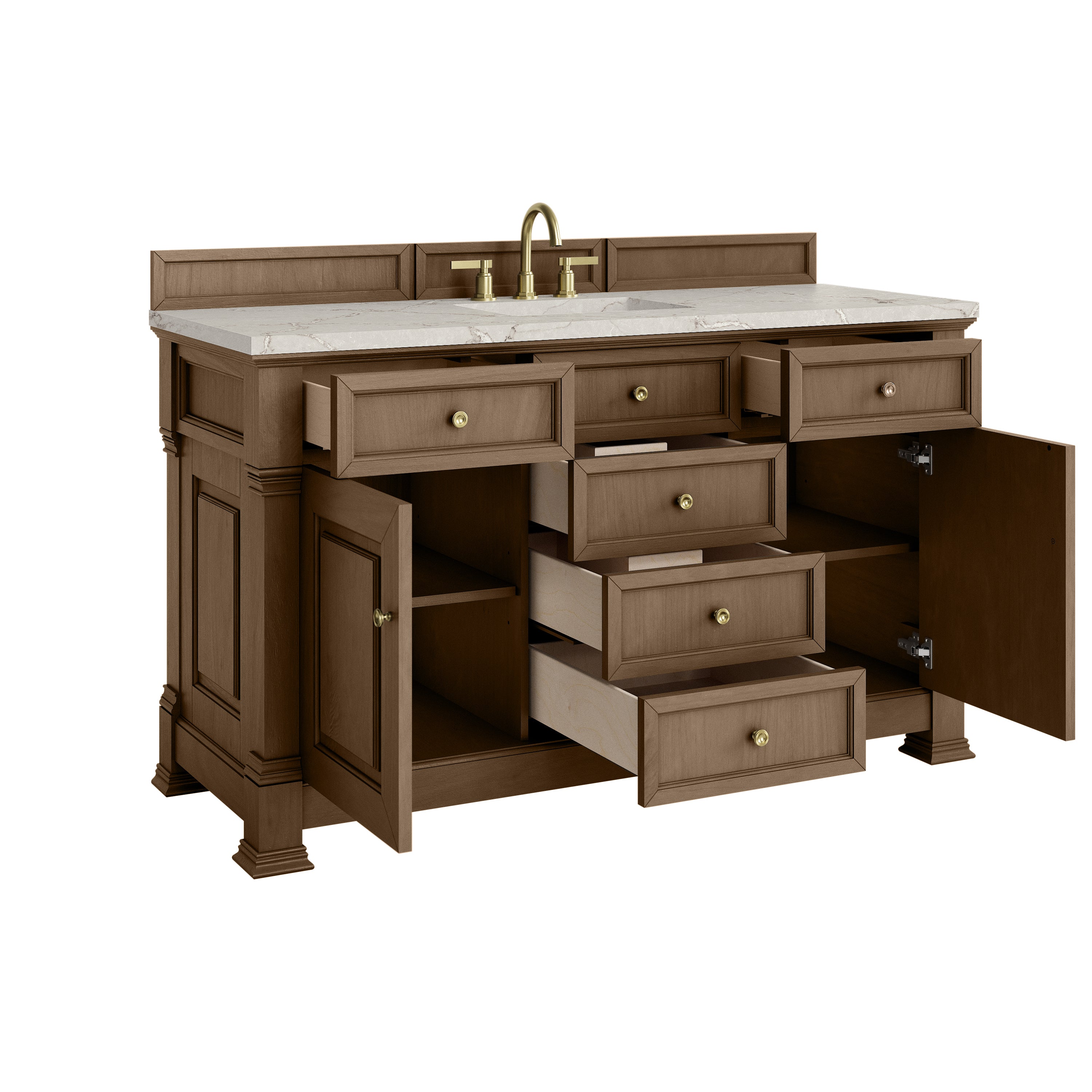 James Martin Brookfield 60" Single Vanity in Pecan with 3cm Countertop and FreePower Wireless Charger