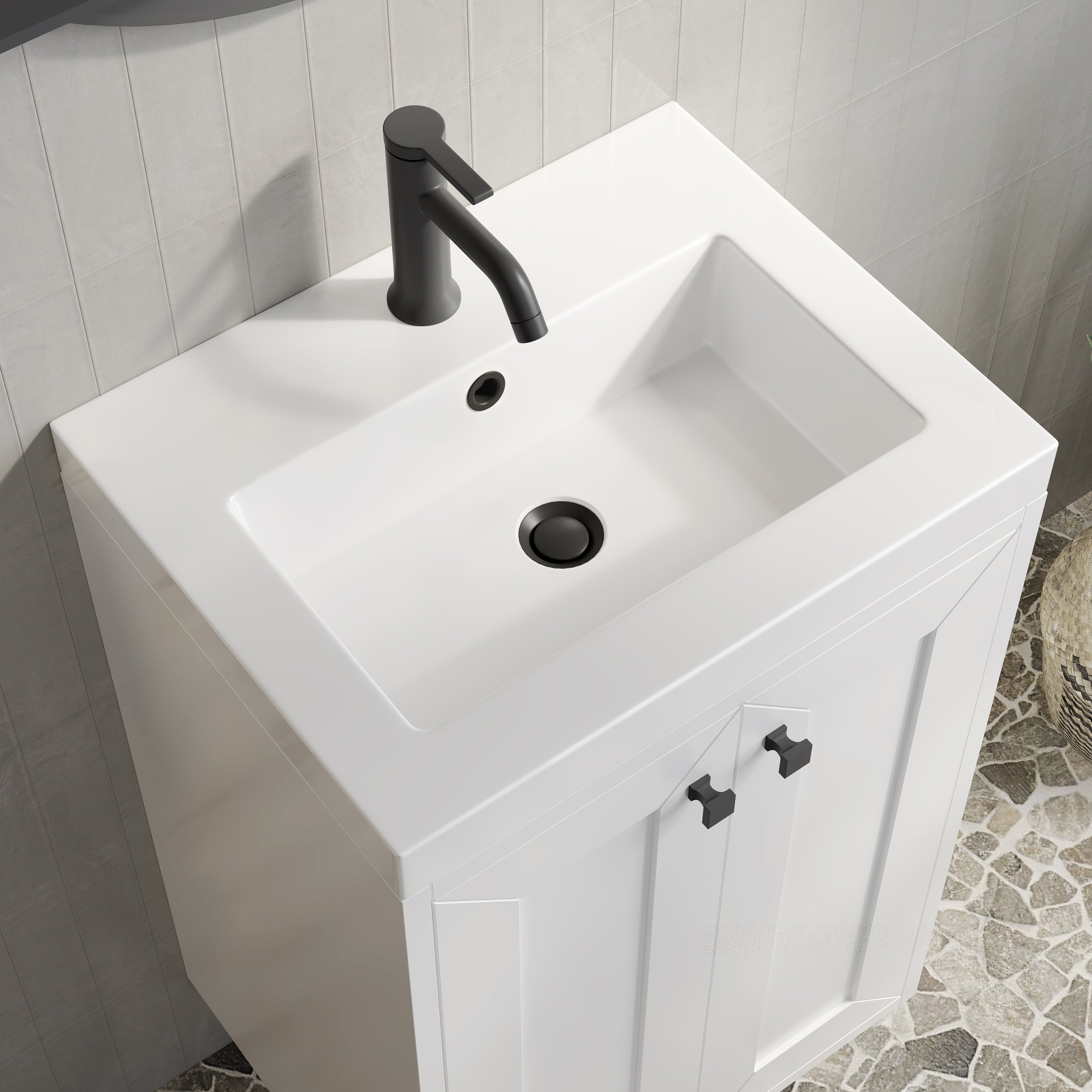 James Martin Chianti 20" Single Vanity in Glossy White with White Glossy Composite Stone Top