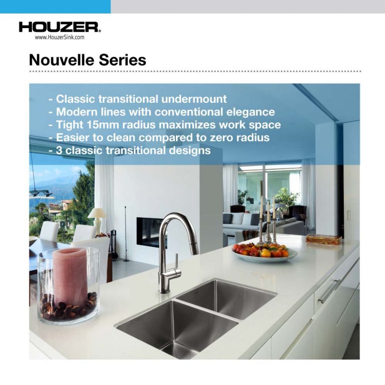 Houzer Nouvelle 31" Stainless Steel Undermount 50/50 Double Bowl Kitchen Sink with Strainer & Grid
