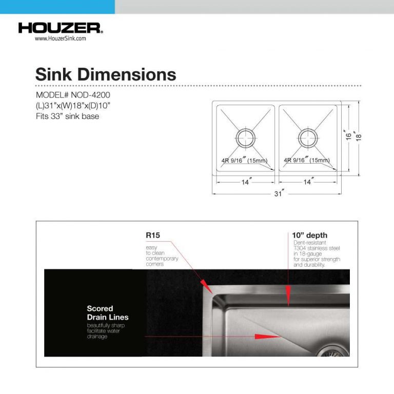 Houzer Nouvelle 31" Stainless Steel Undermount 50/50 Double Bowl Kitchen Sink with Strainer & Grid