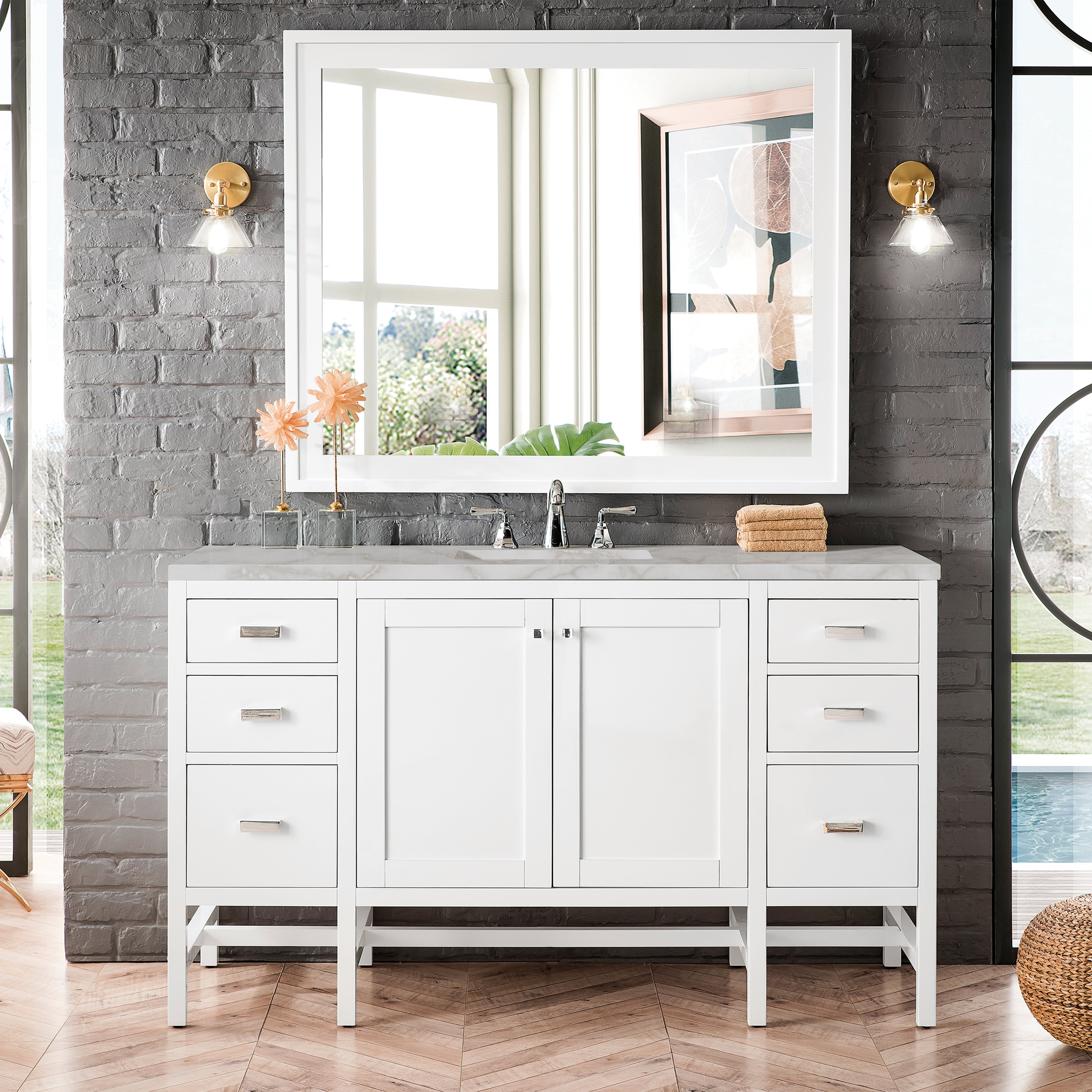 James Martin Addison 72" Double Vanity in Glossy White with 3cm Countertop