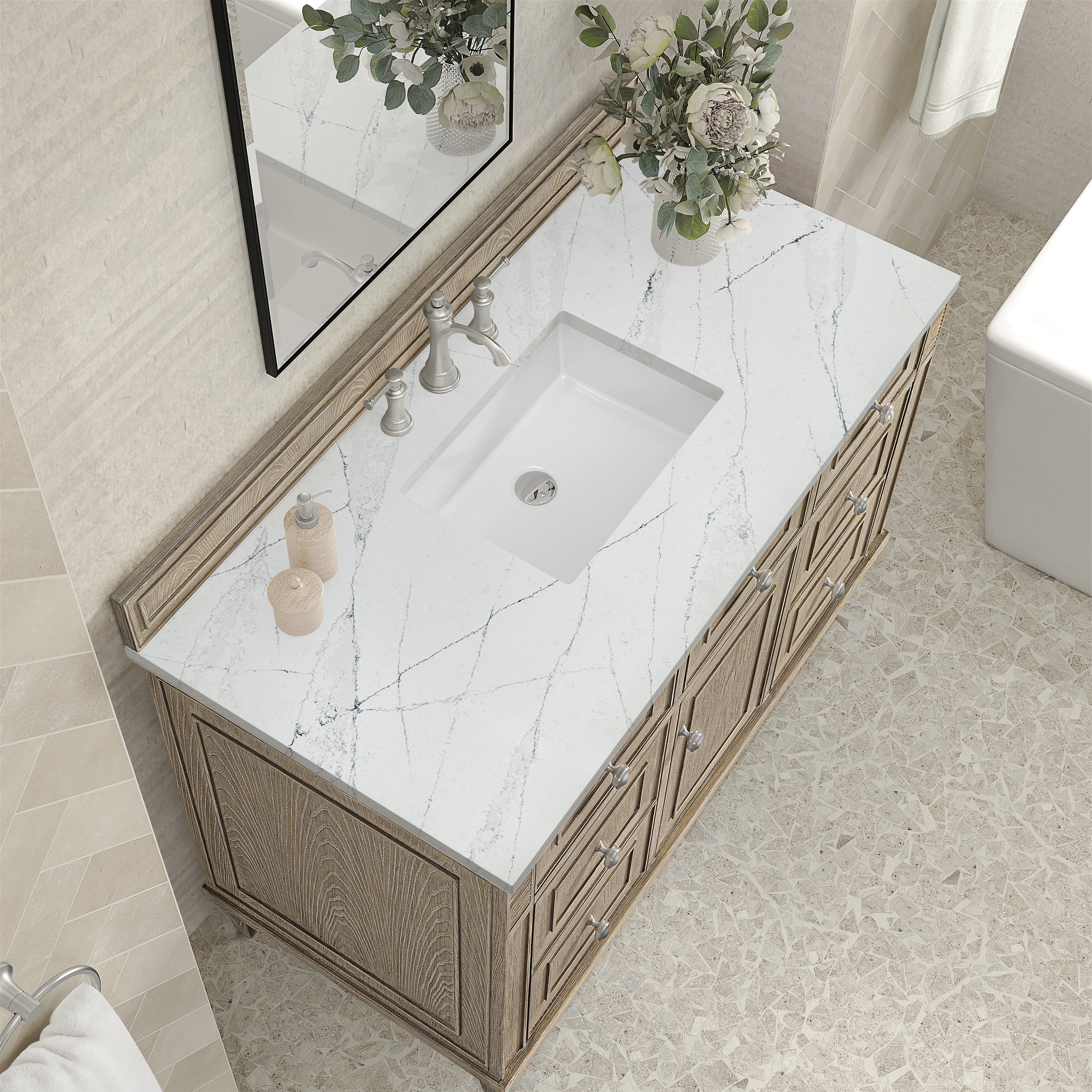 James Martin Lorelai 48" Single Vanity in Whitewashed Oak with 3cm Countertop