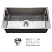 Houzer Nouvelle 31 inch Stainless Steel Undermount Single Bowl Kitchen Sink with Strainer & Grid - NOG-4150-1