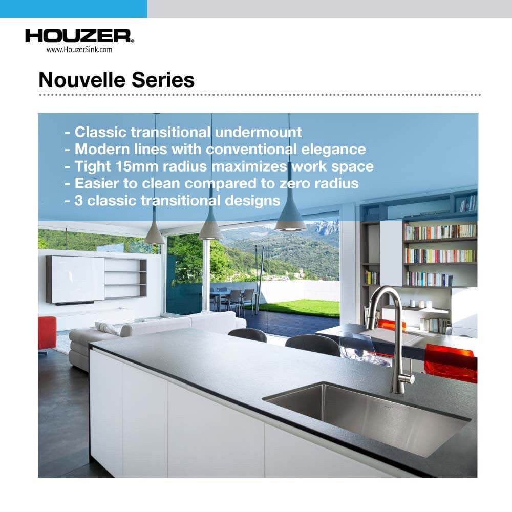 Houzer Nouvelle 31 inch Stainless Steel Undermount Single Bowl Kitchen Sink with Strainer & Grid - NOG-4150-1